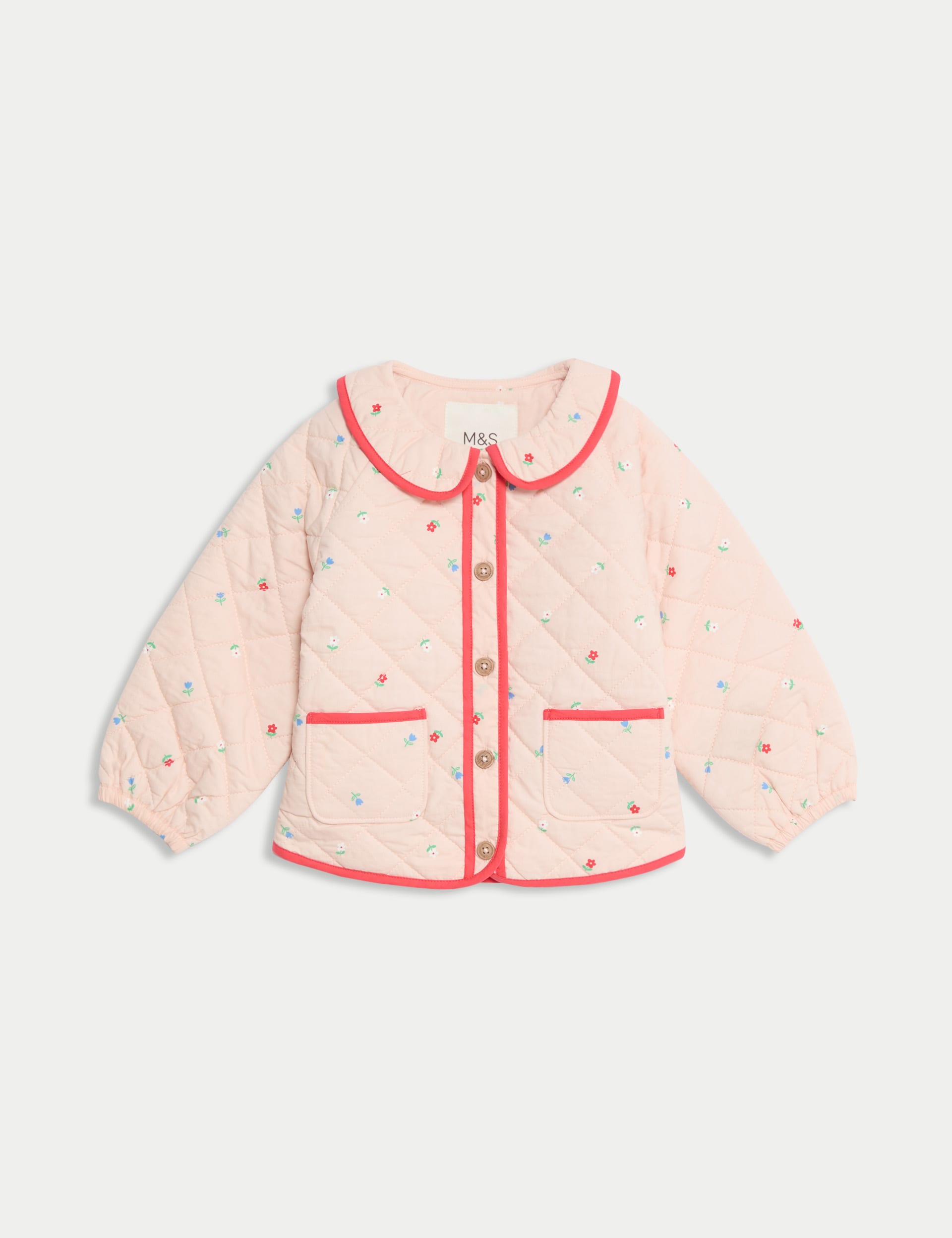 M&S Collection Girls Pure Cotton Floral Quilted Jacket (0 Mths-6 Yrs) - 0-3 M - Pink, Pink