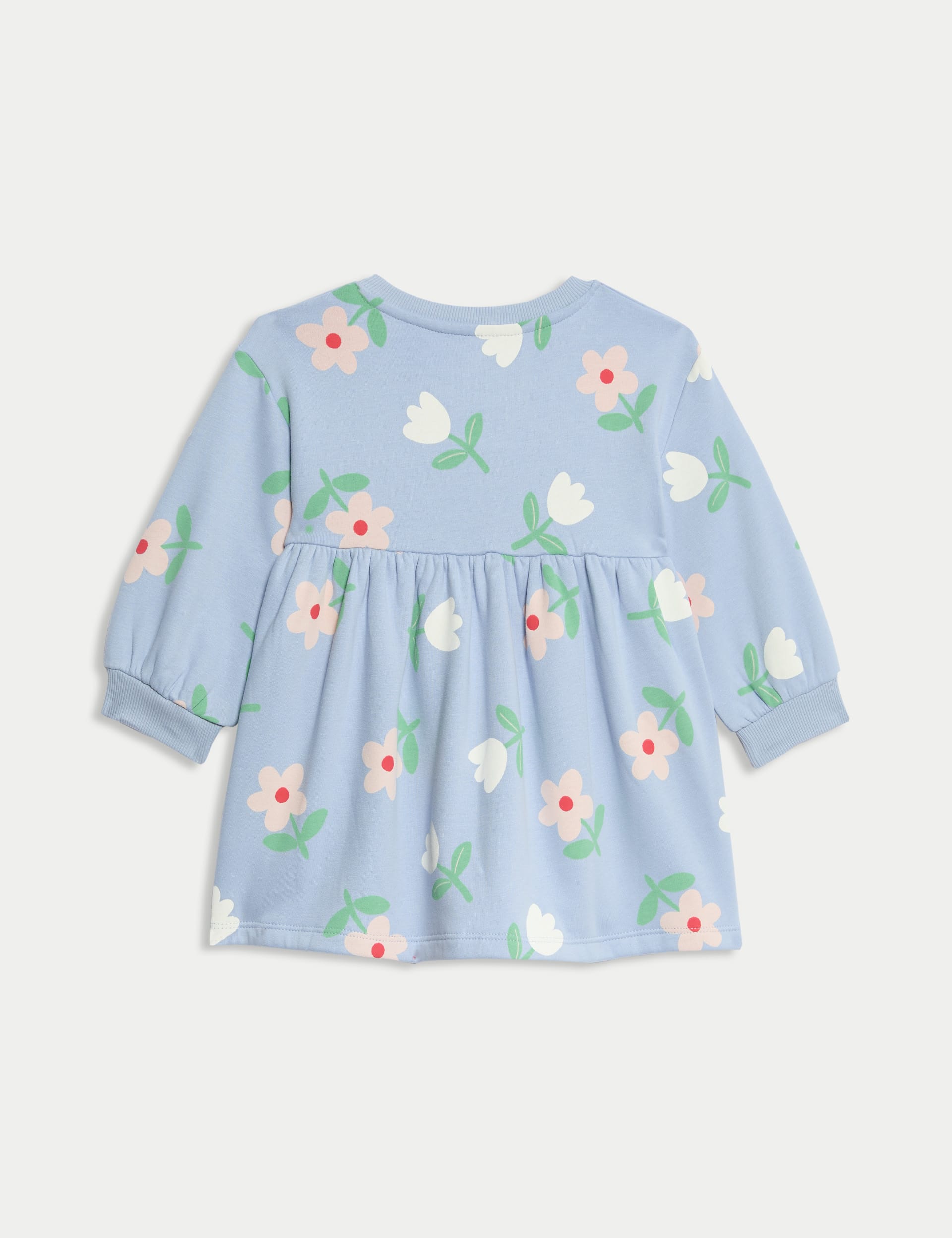 M&S Collection Girls Cotton Rich Floral Sweatshirt Dress (0-3 Yrs) - 3-6 M - Blue, Blue