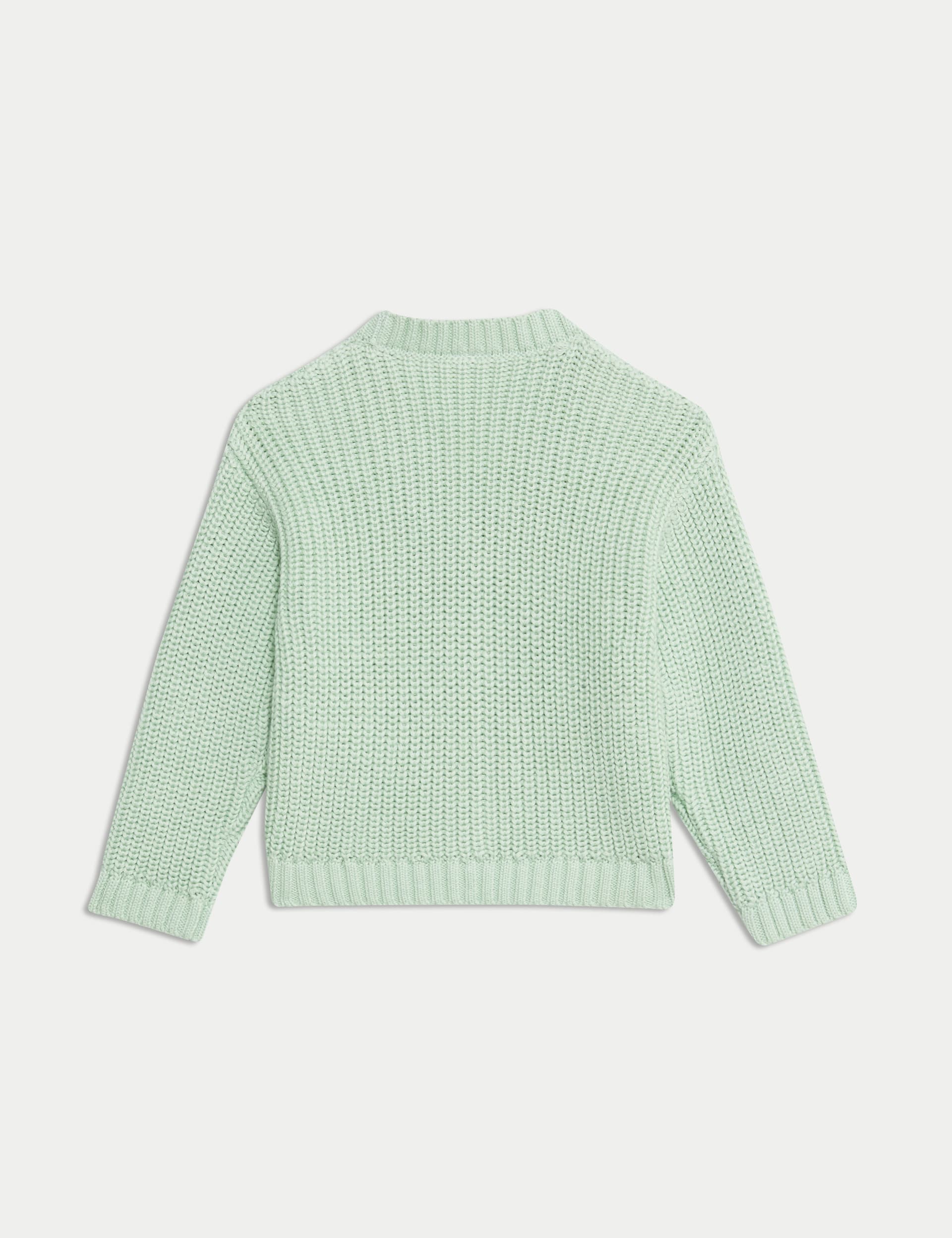 M&S Collection Girls Pure Cotton Knitted Cardigan (0-3 Yrs) - 12-18 - Green, Green