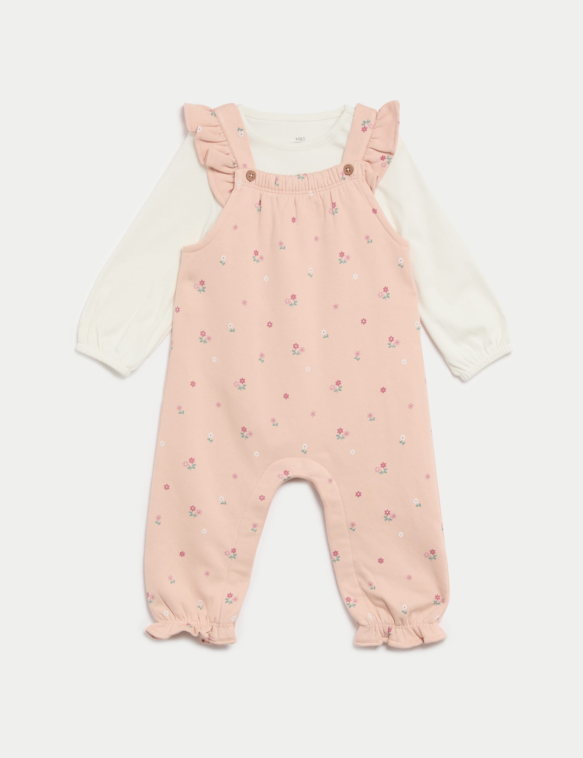 M&S Collection Girls 2pc Cotton Rich Ditsy Floral Outfit (0-3 Yrs) - 12-18 - Pink Mix, Pink Mix