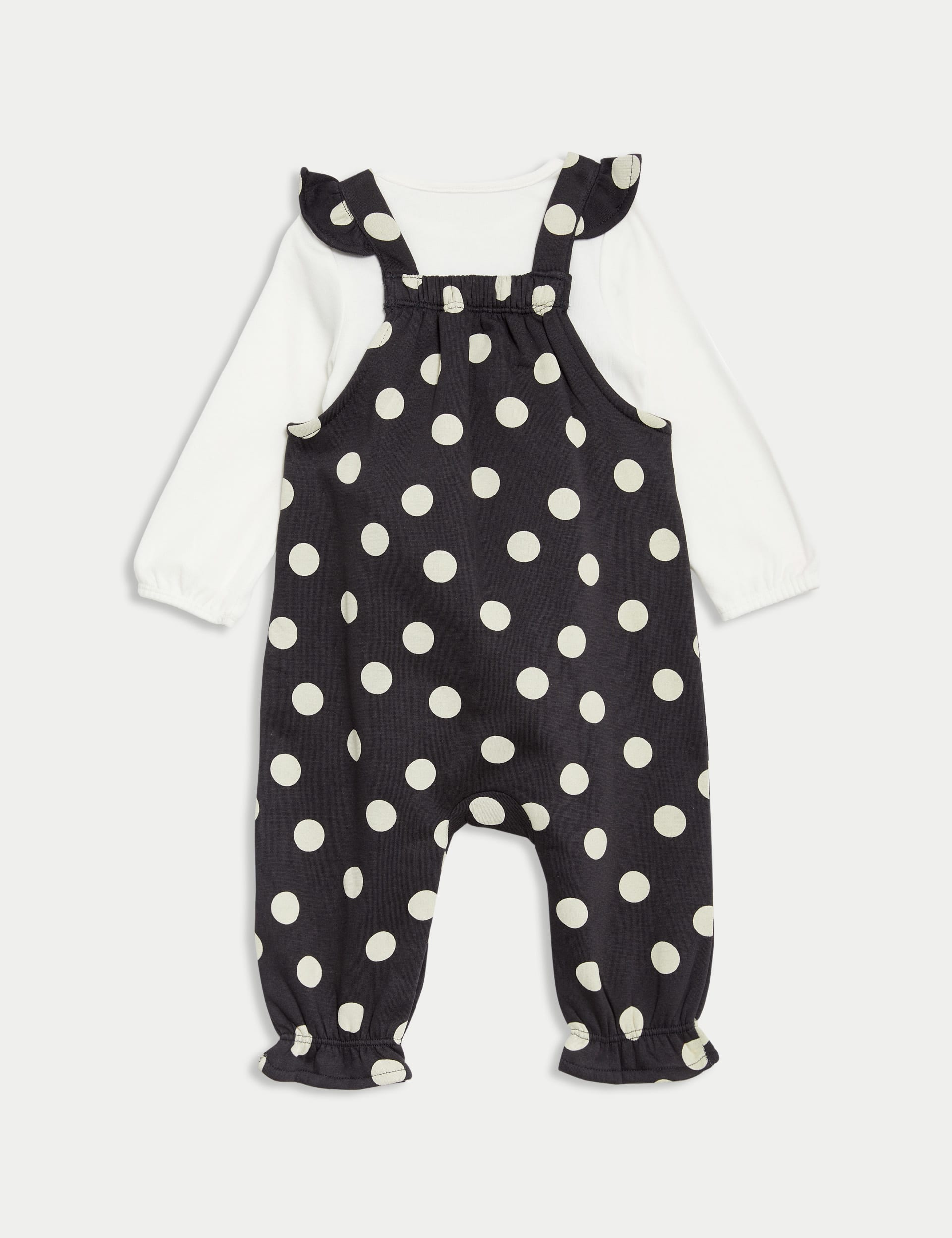 M&S Collection Girls 2pc Cotton Rich Spot Outfit (0-3 Yrs) - 12-18 - Charcoal Mix, Charcoal Mix