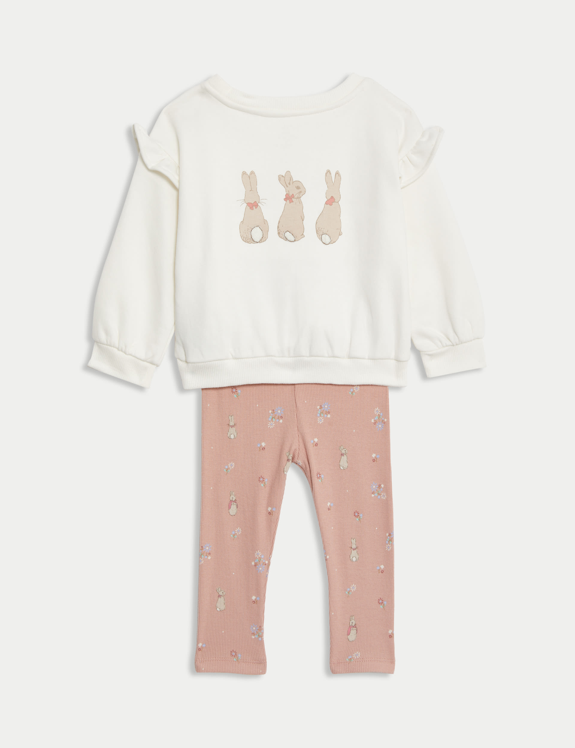 M&S Collection Girls Cotton 2pc Peter Rabbit Sweat Outfit (0-3 Yrs) - 0-3 M - Pink Mix, Pink Mix