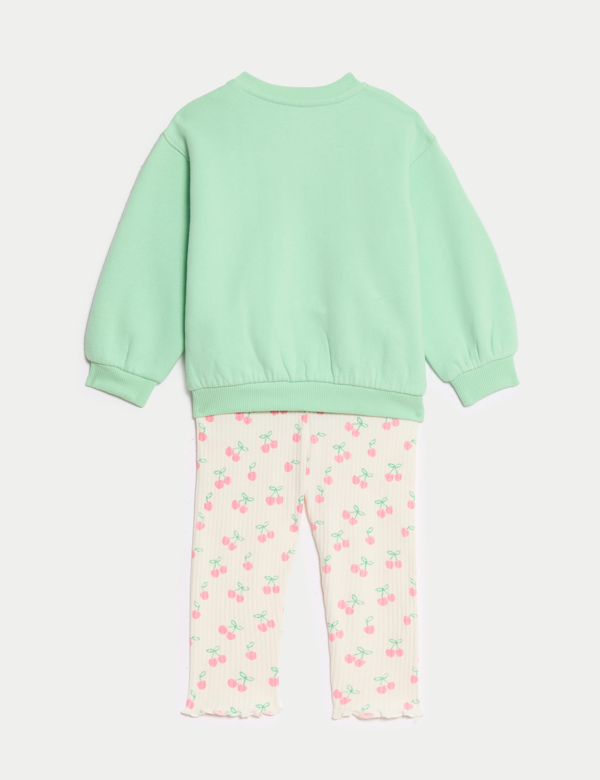 M&S Collection Girls 2pc Cotton Rich Cherry Print Outfit (0-6 Yrs) - 4-5Y - Green Mix, Green Mix