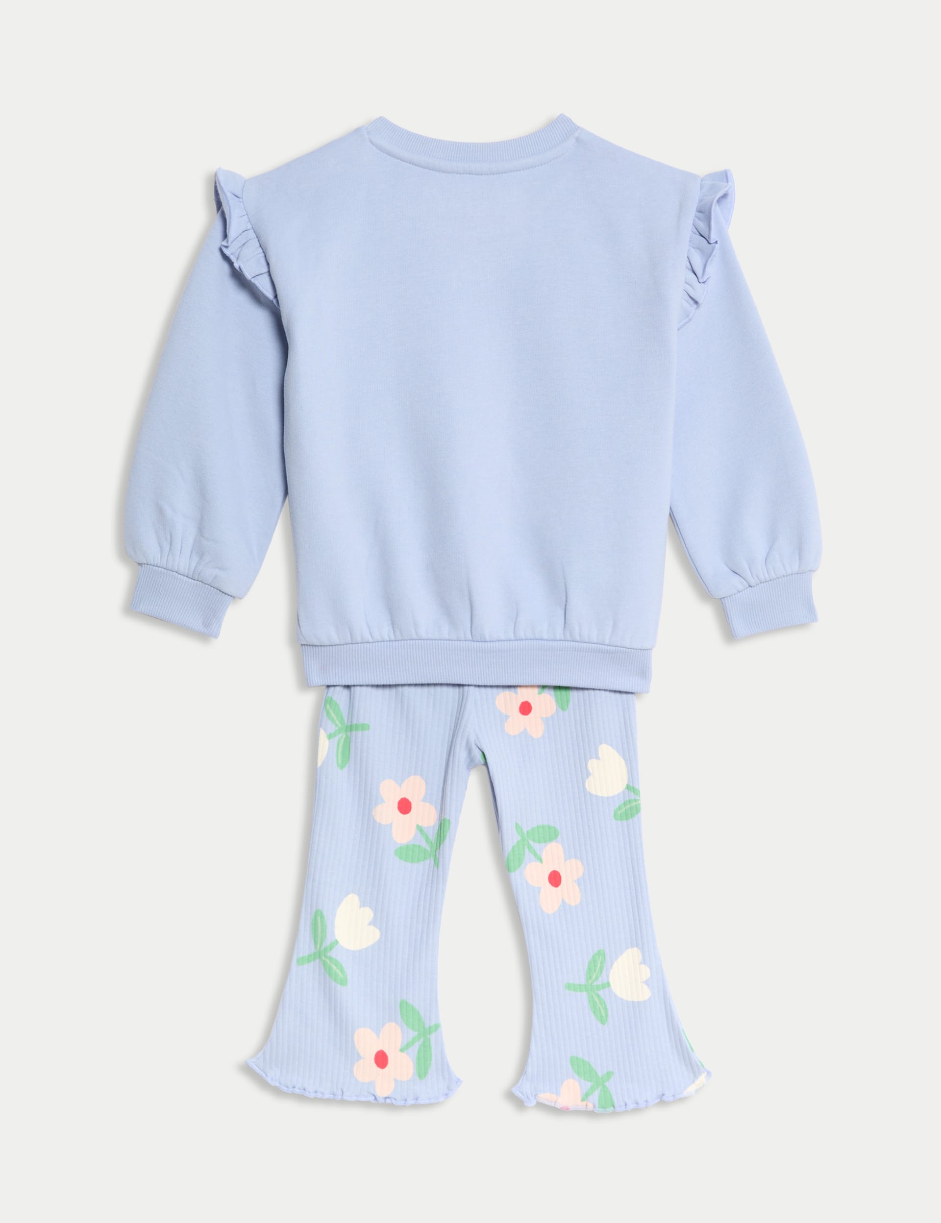 M&S Collection Girls Cotton Rich Floral Top & Bottom Outfit (0-6 Yrs) - 5-6Y - Blue, Blue