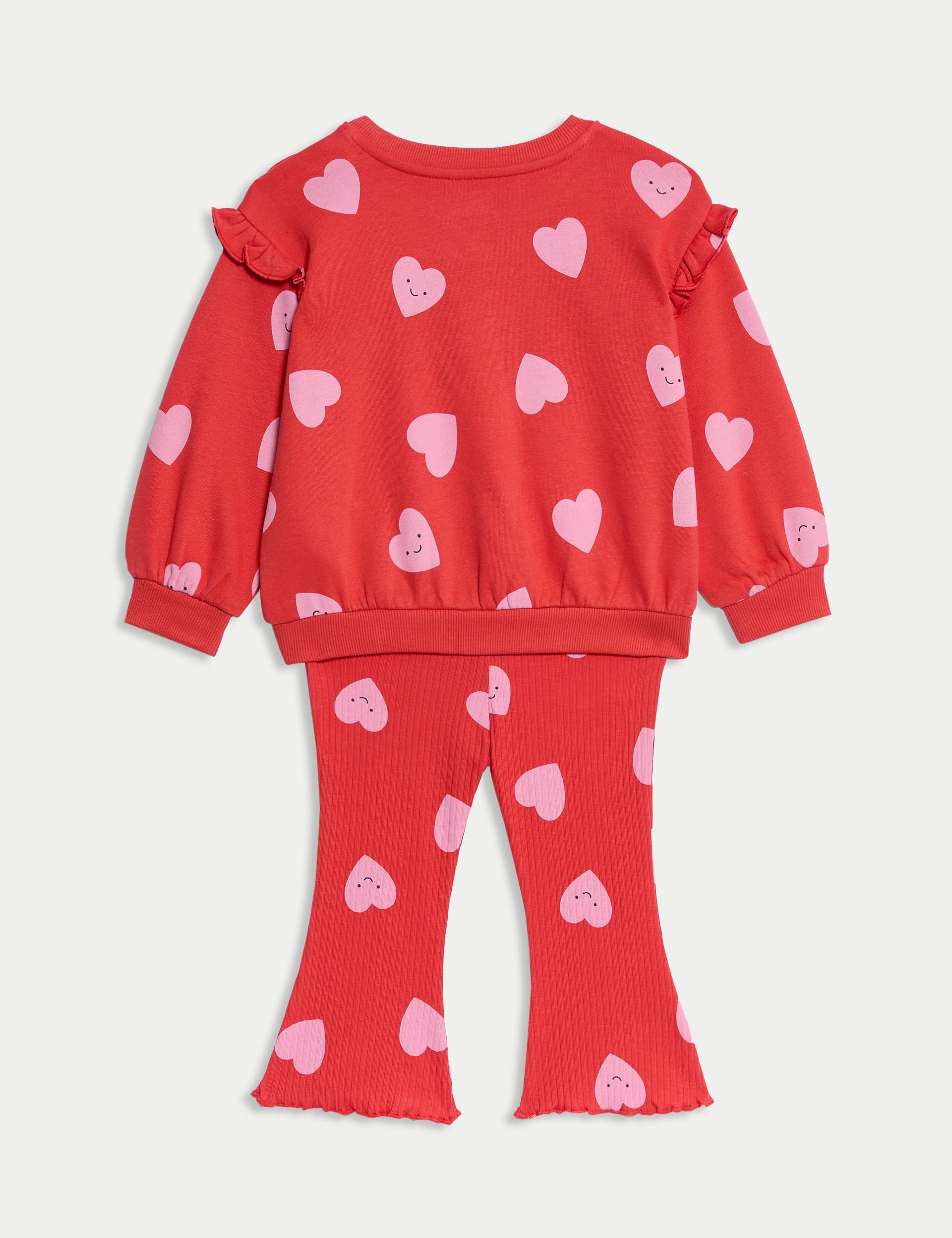 M&S Collection Girls 2pc Cotton Rich Heart Print Outfit (0-6 Yrs) - 6-9 M - Red Mix, Red Mix