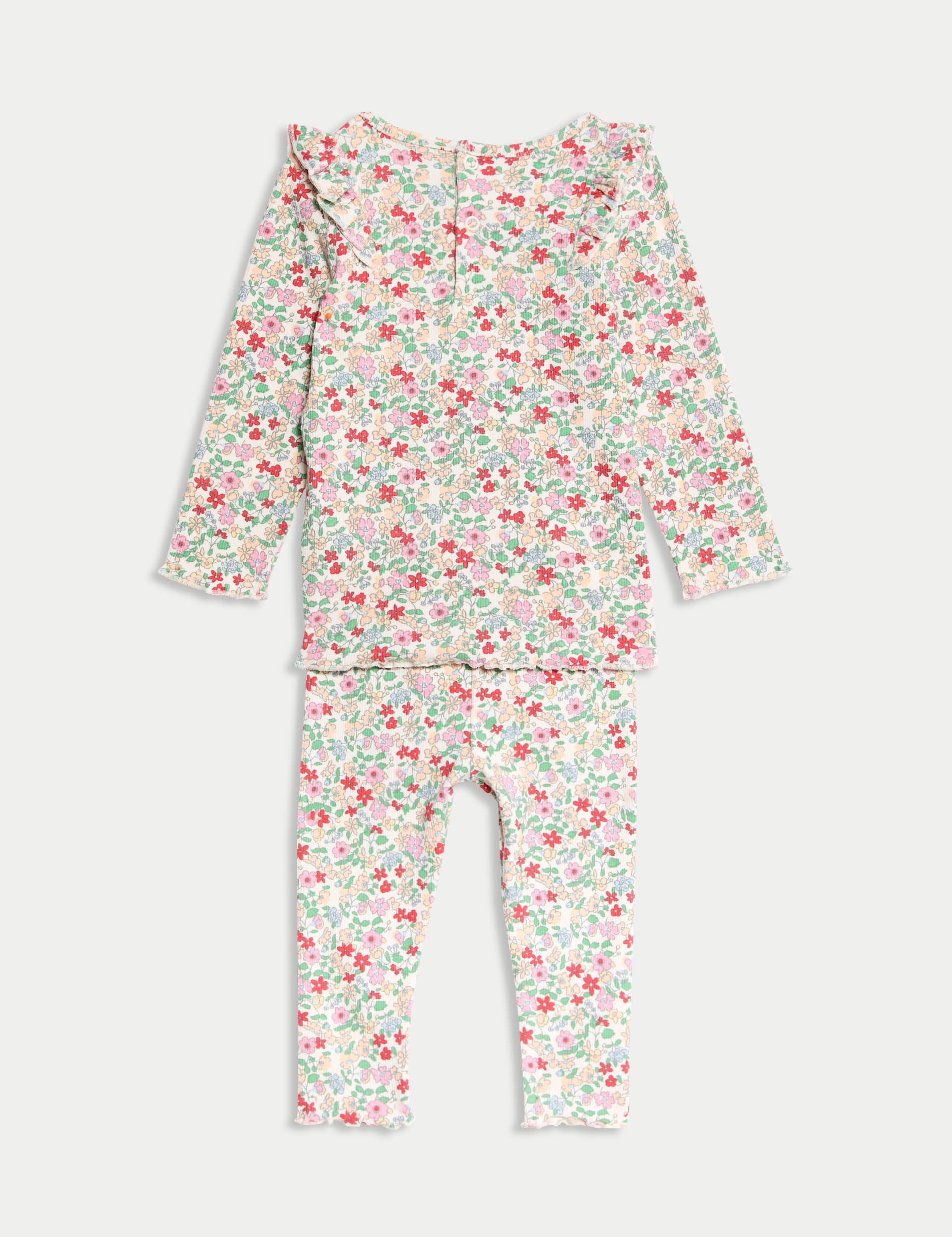 M&S Collection Girls 2pc Cotton Rich Ditsy Floral Outfit (0-6 Yrs) - 5-6Y - White Mix, White Mix