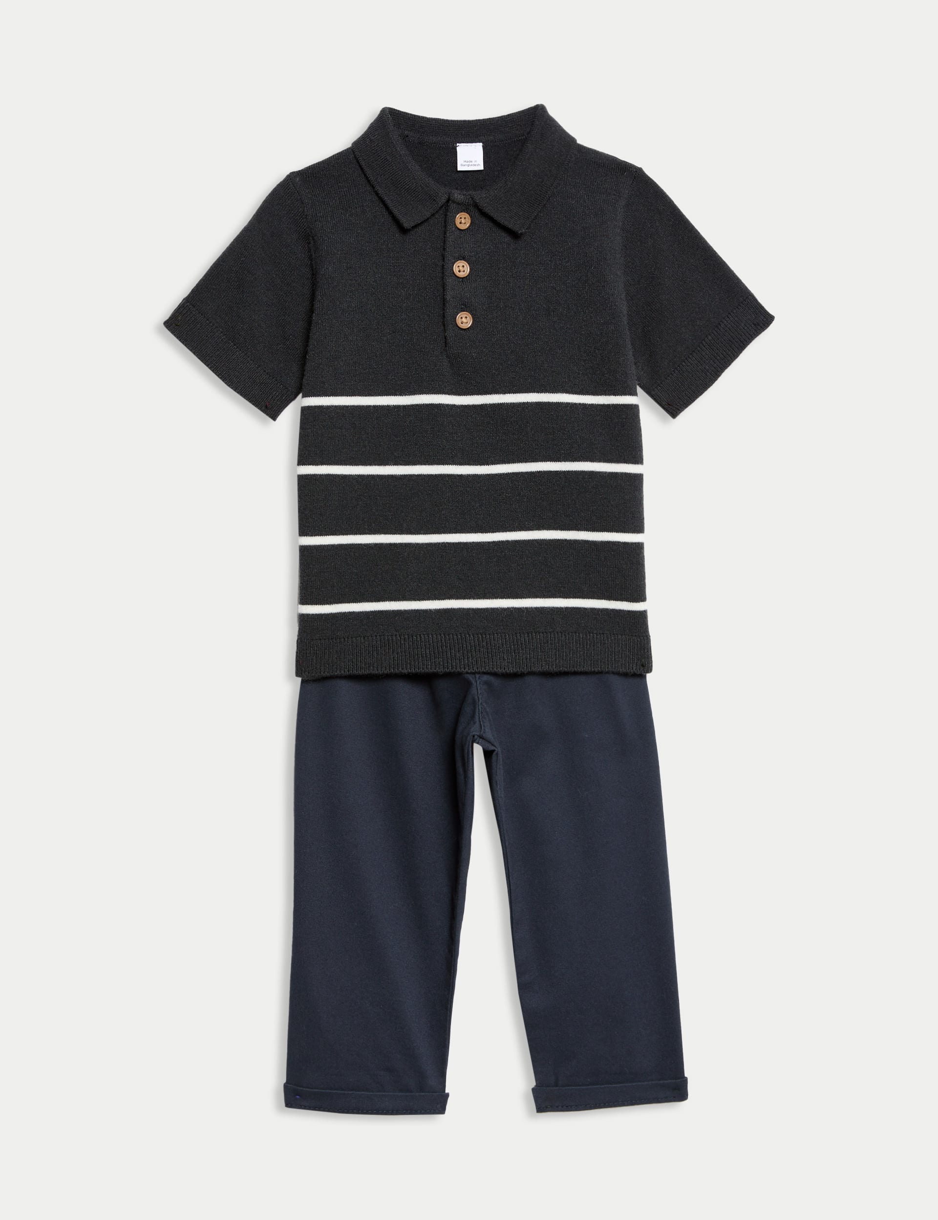 M&S Collection Boys 2pc Cotton Blend Striped Knit Polo Outfit (0 Mths-3 Yrs) - 6-9 M - Multi, Multi