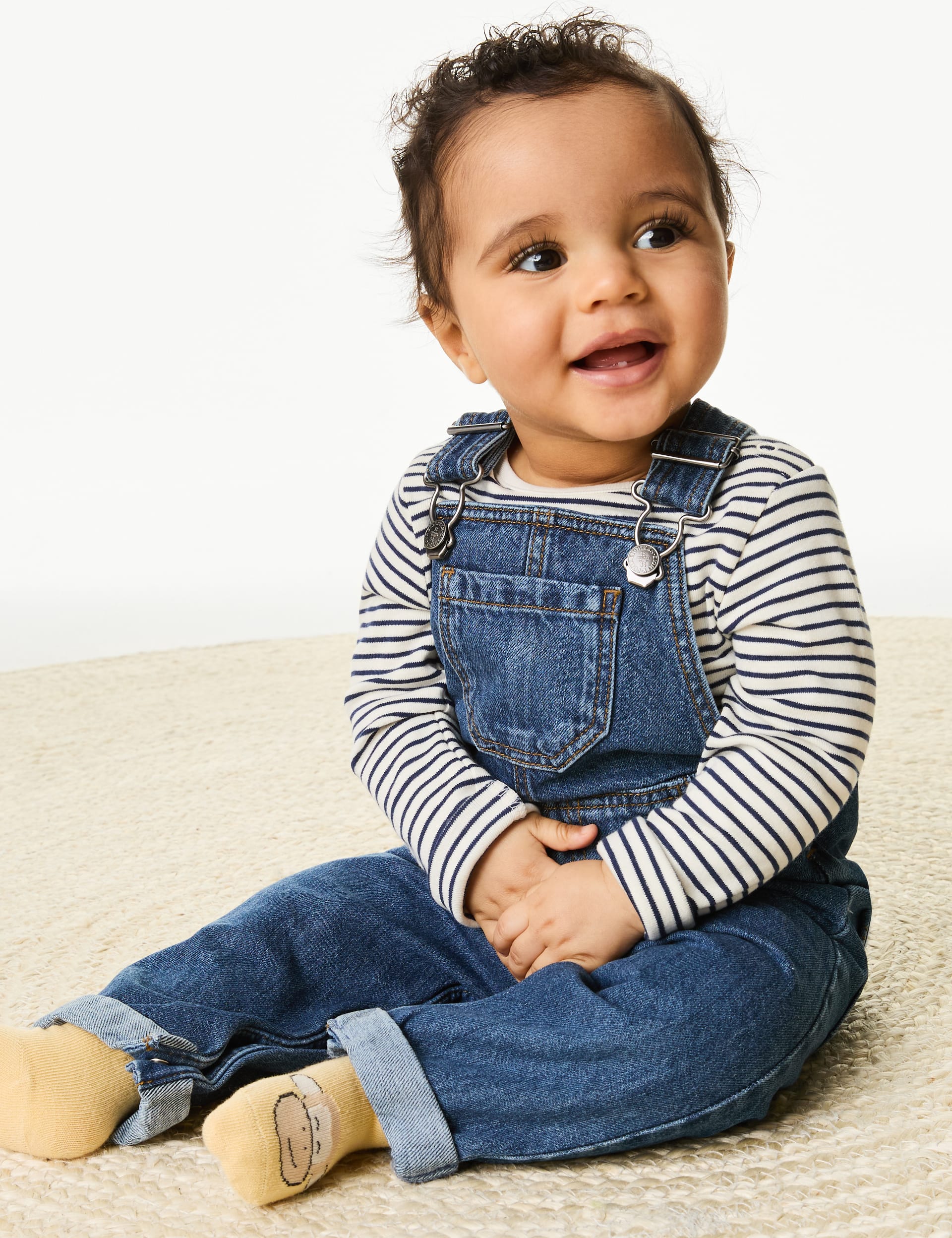 M&S Collection Boys 2pc Pure Cotton Outfit (0-3 Yrs) - 12-18 - Dark Denim, Light Denim,Dark Denim