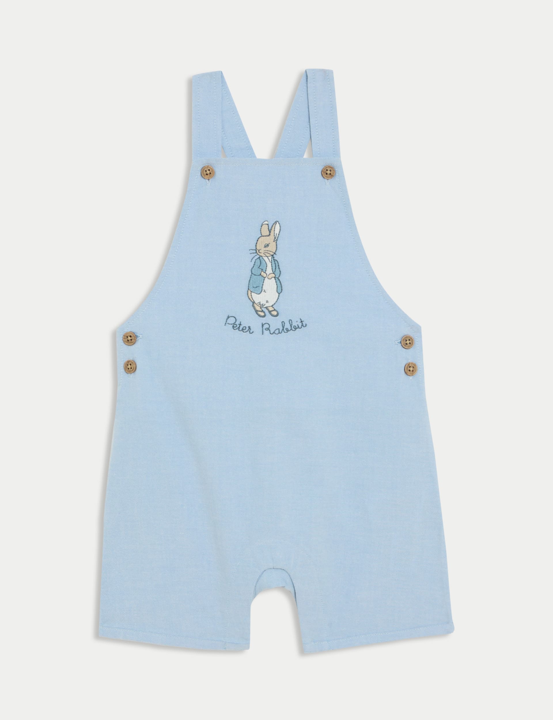 M&S Collection Boys 3pc Cotton Rich Peter Rabbit Dungaree Outfit (0-3 Yrs) - 3-6 M - Chambray, Cham