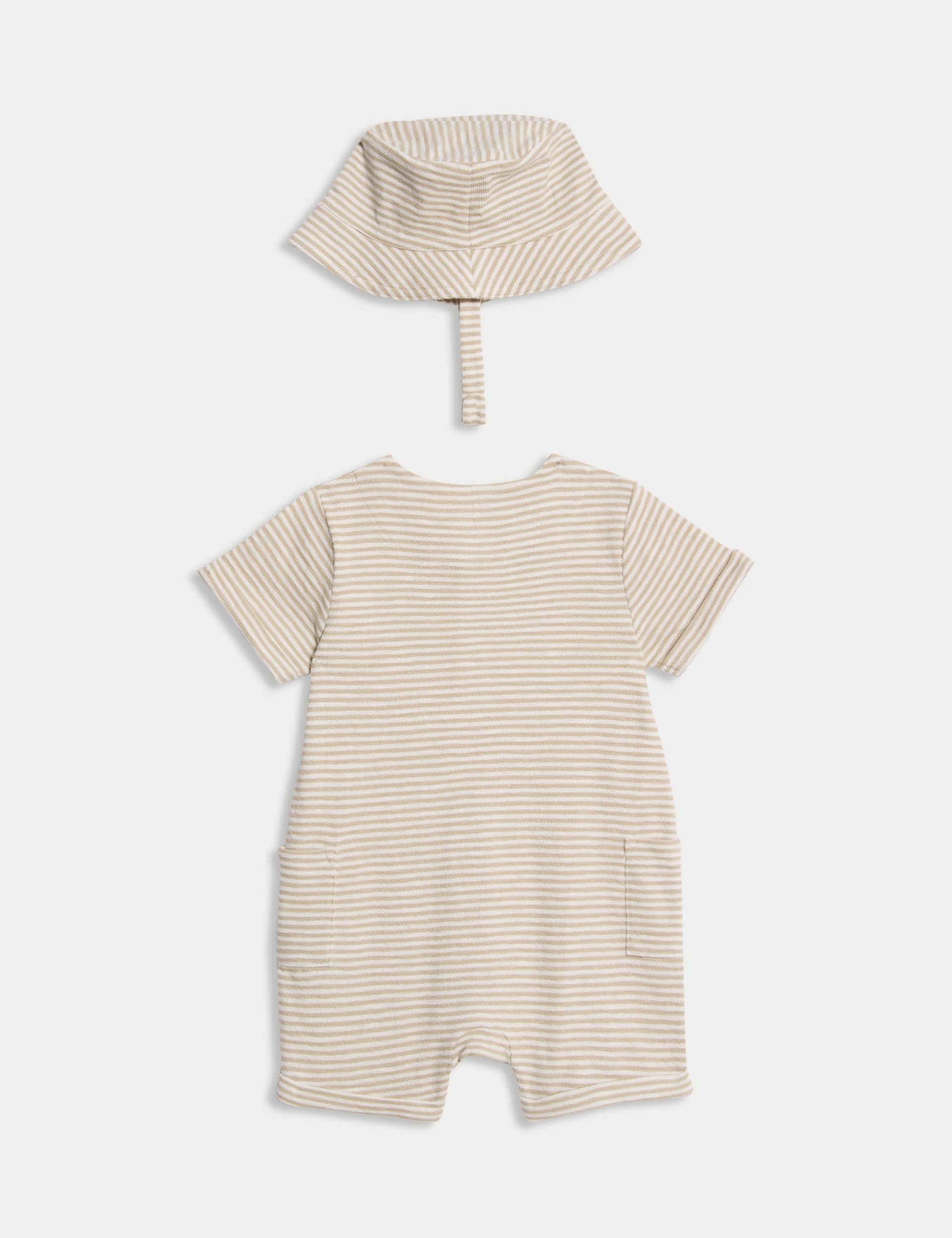 M&S Collection Boys 2pc Pure Cotton Peter Rabbit Striped Romper (0-3 Yrs) - 3-6 M - Oatmeal Mix, Oa