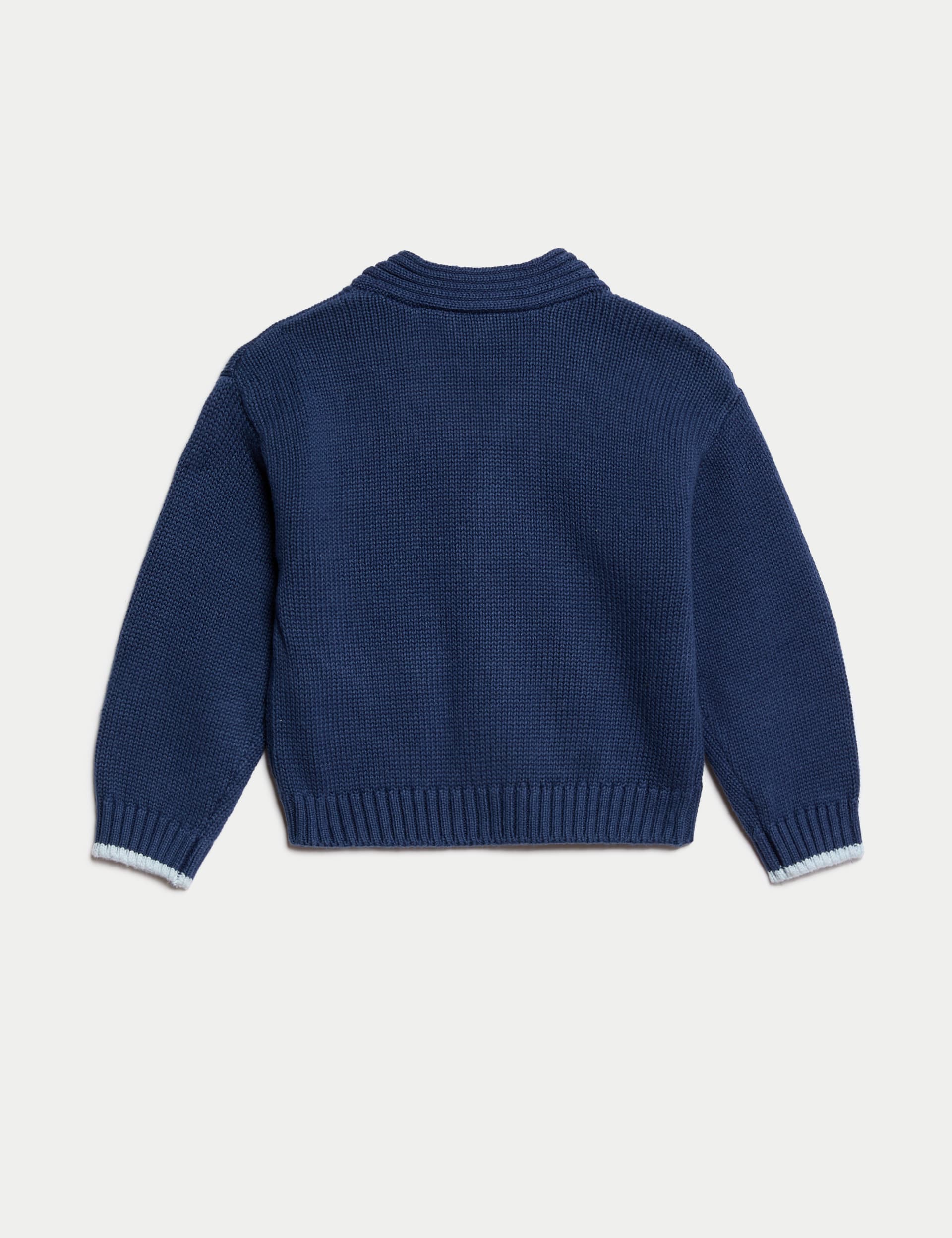 M&S Collection Boys Pure Cotton Peter Rabbit Cardigan (0 Mths-3 Yrs) - 12-18 - Indigo Mix, Indigo M