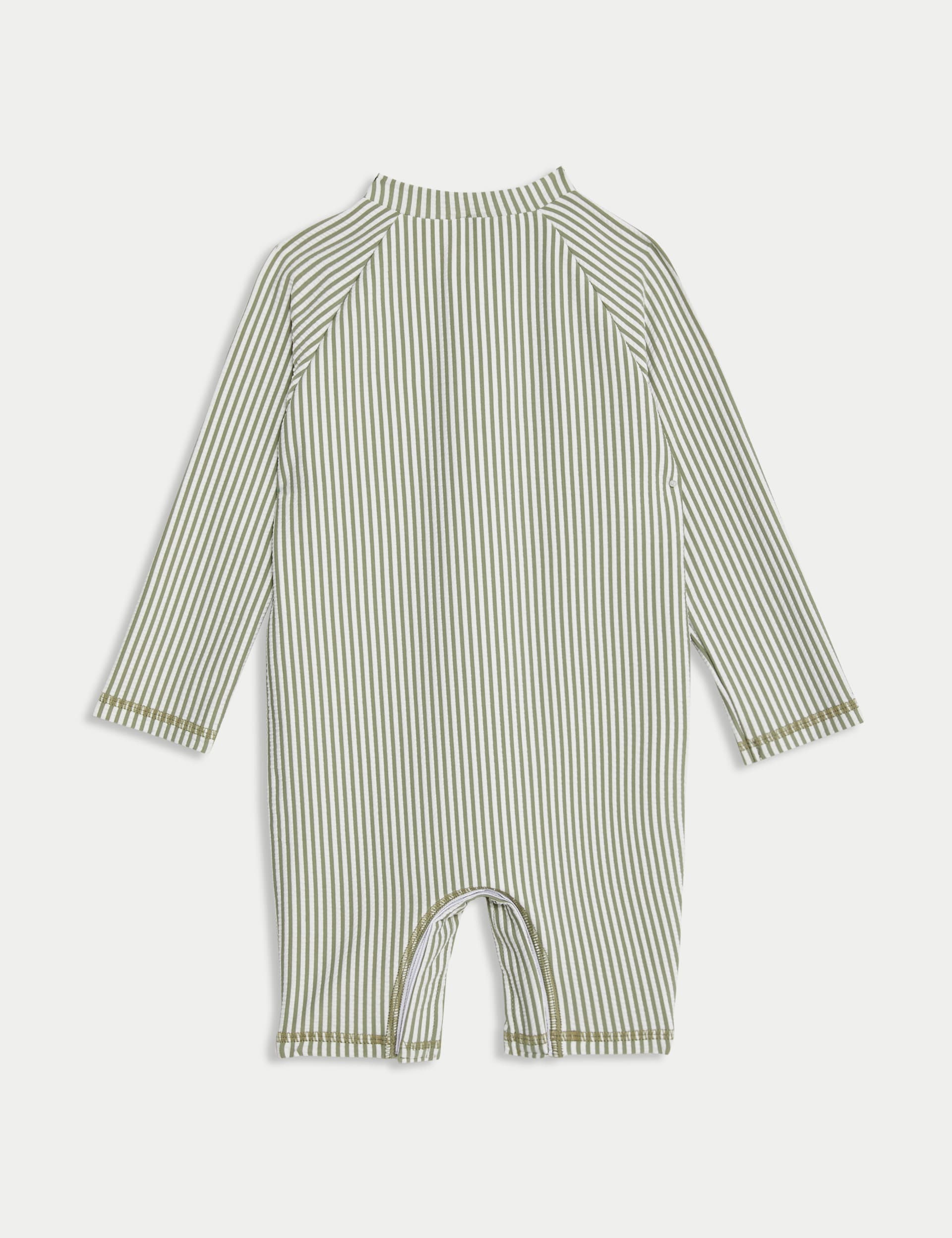 M&S Collection Boys Striped Long Sleeve Swim All In One (0-3 Yrs) - 12-18 - Khaki Mix, Blue Mix,Khak