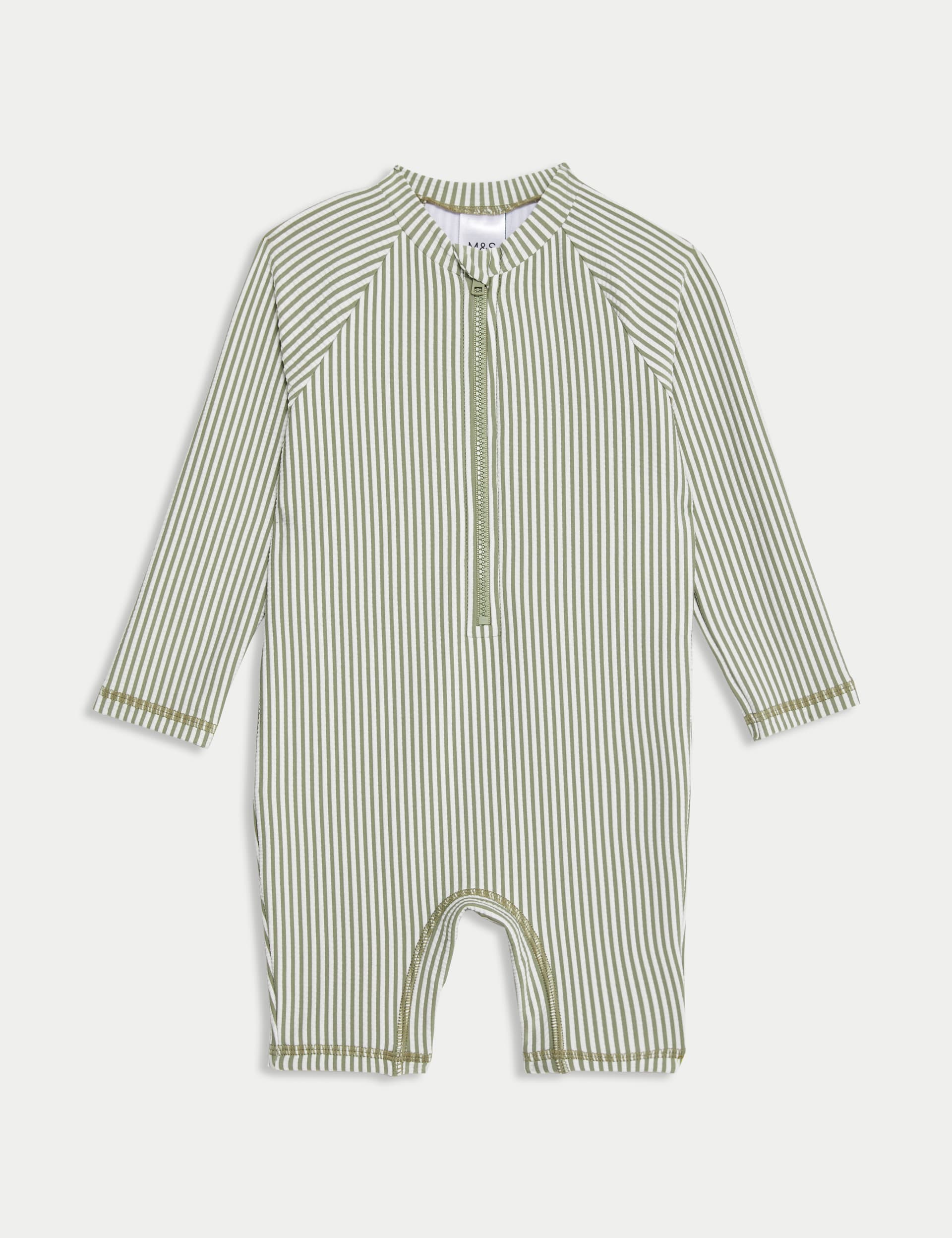 M&S Collection Boys Striped Long Sleeve Swim All In One (0-3 Yrs) - 12-18 - Khaki Mix, Khaki Mix,Blu