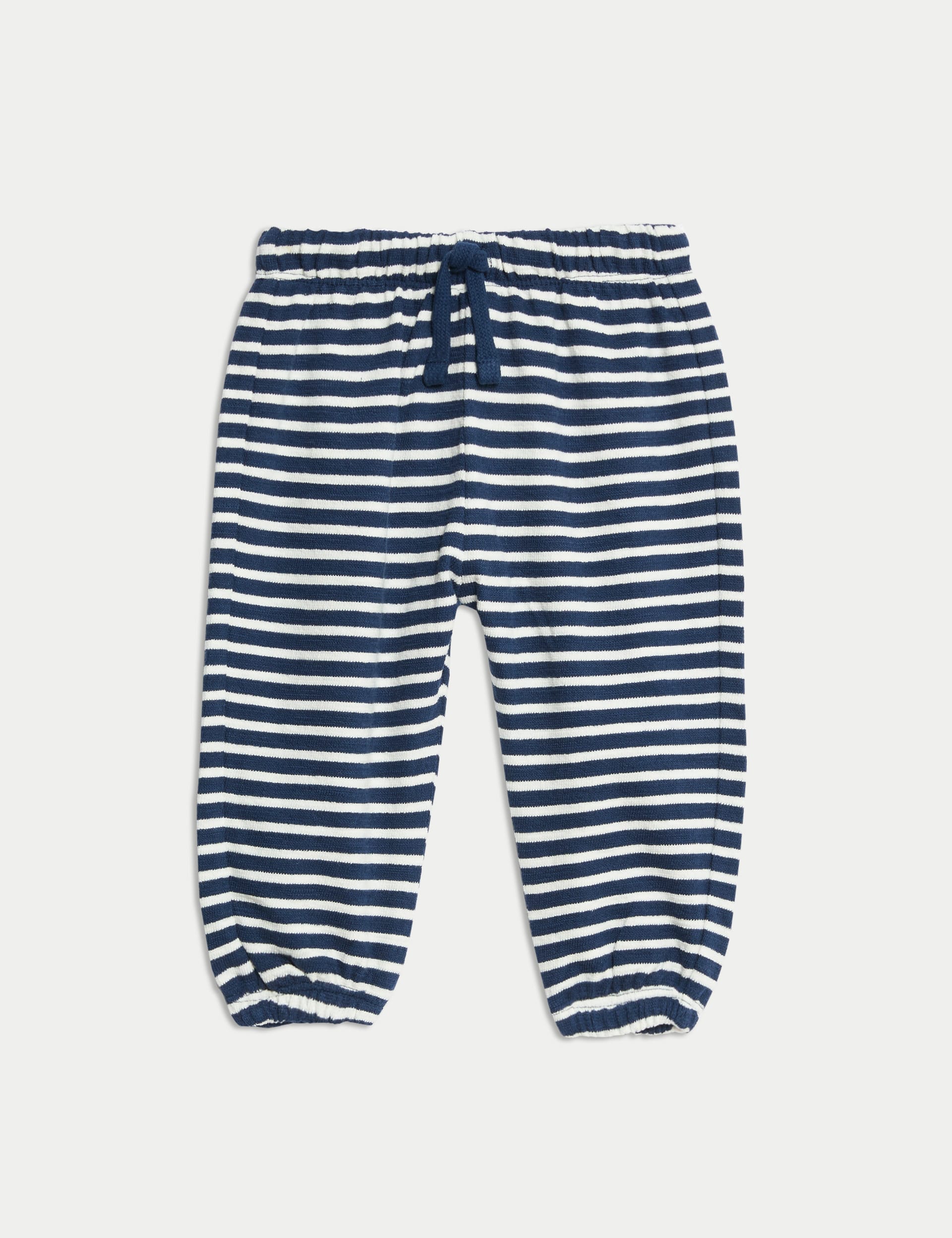 M&S Collection Boys Pure Cotton Striped Joggers (0-3 Yrs) - 12-18 - Blue Mix, Blue Mix