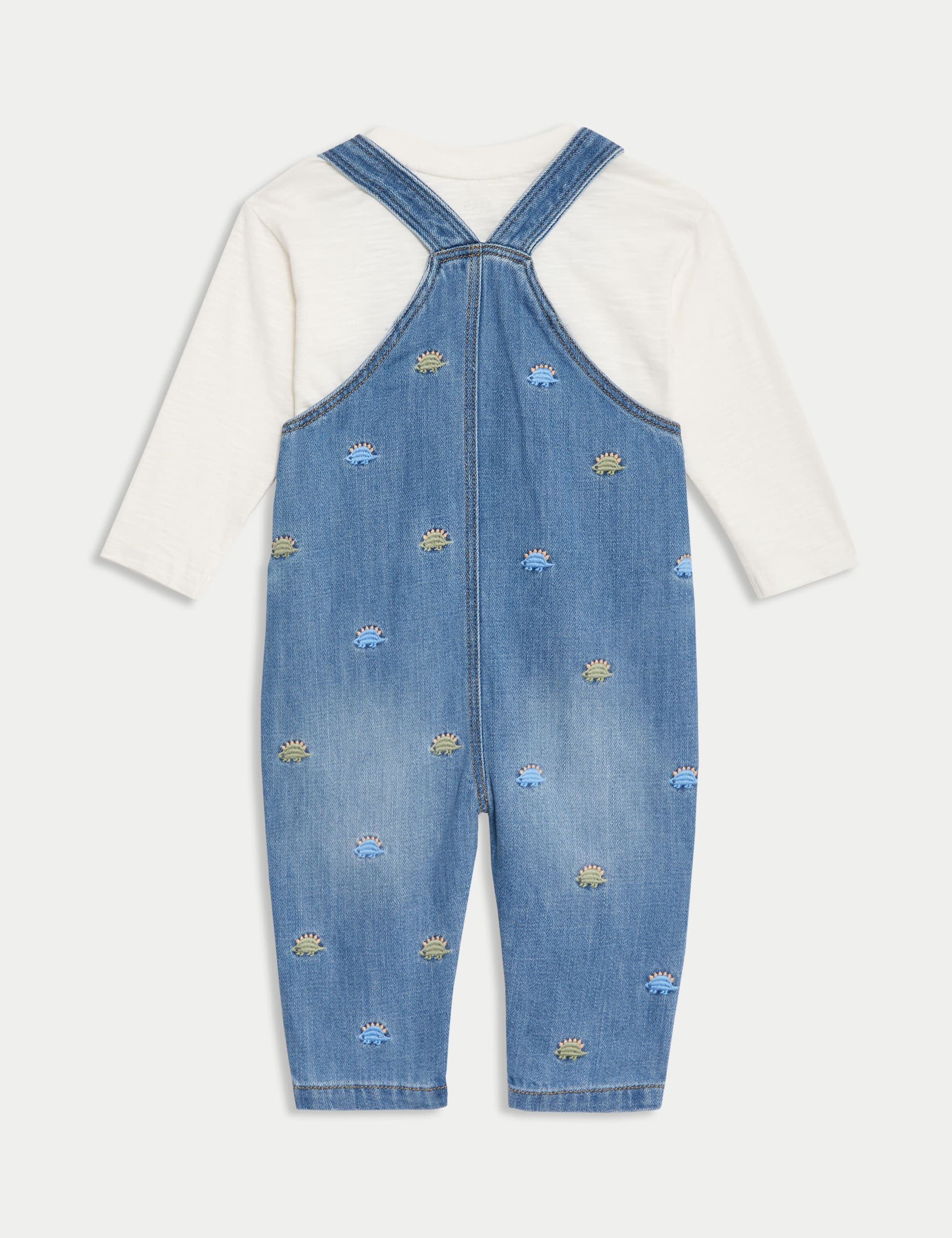 M&S Collection Boys Dino Embroidered Dungaree Outfit (0-3 Yrs) - 3-6 M - Blue, Blue