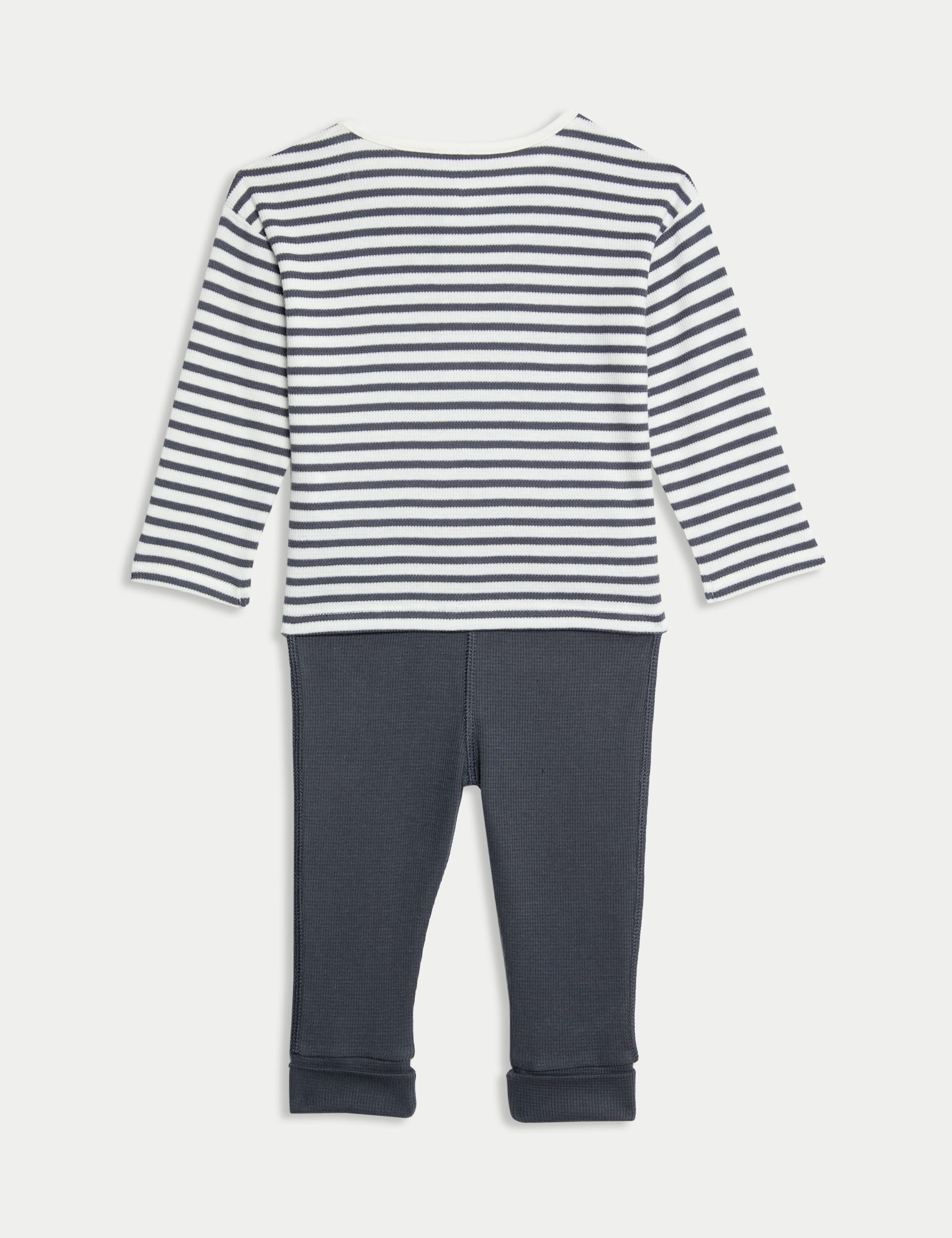 M&S Collection Boys 2pc Pure Cotton Striped Outfit (0-3 Yrs) - 12-18 - Charcoal, Charcoal