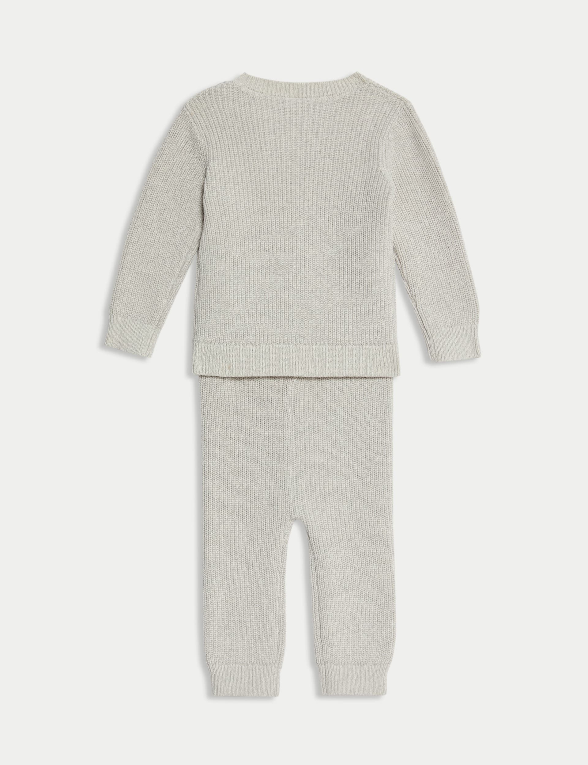 M&S Collection Boys Pure Cotton Knitted Top & Bottom Outfit (0-3 Yrs) - 12-18 - Grey, Grey