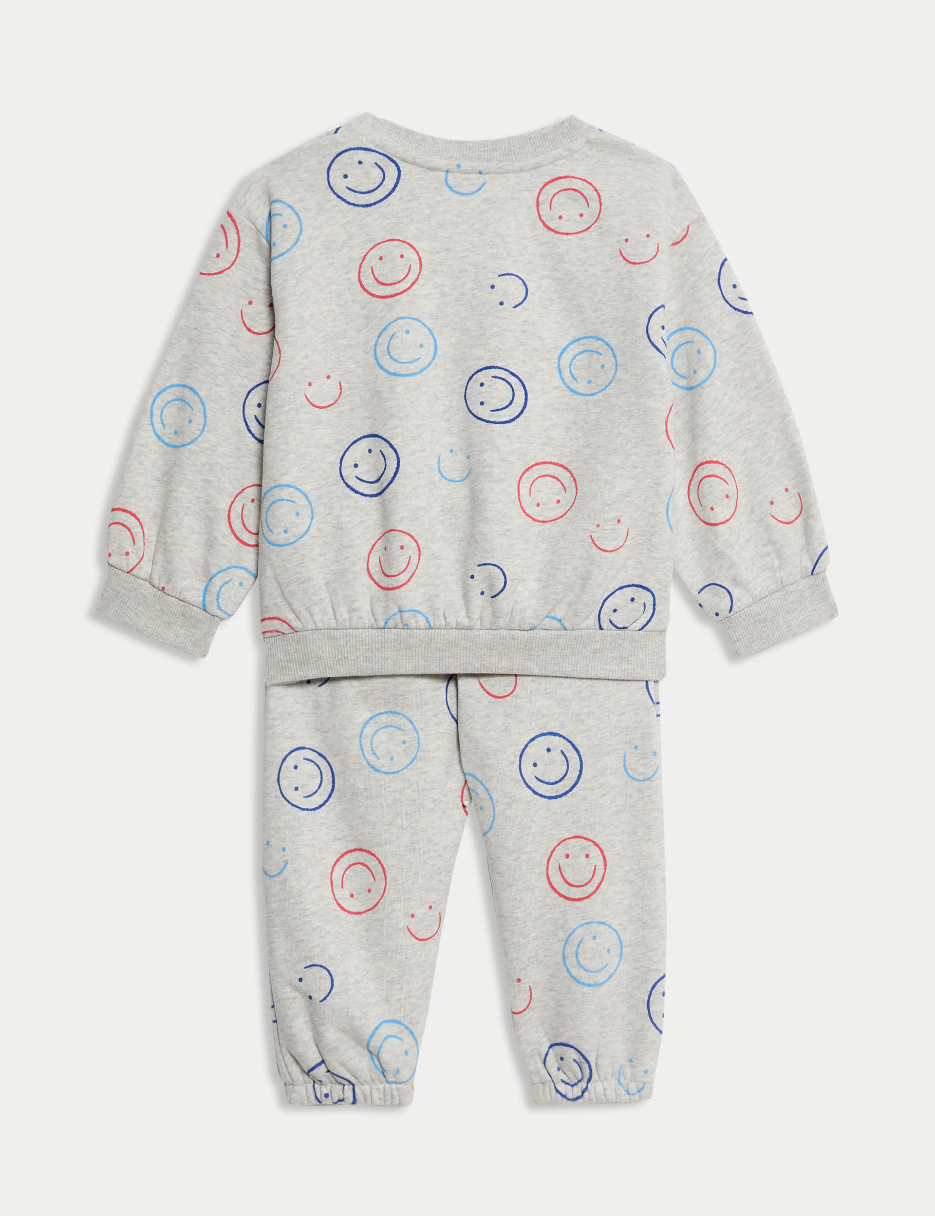 M&S Collection Boys Cotton Rich Smiley Top & Bottom Outfit (0-3 Yrs) - 12-18 - Grey Marl, Grey Marl