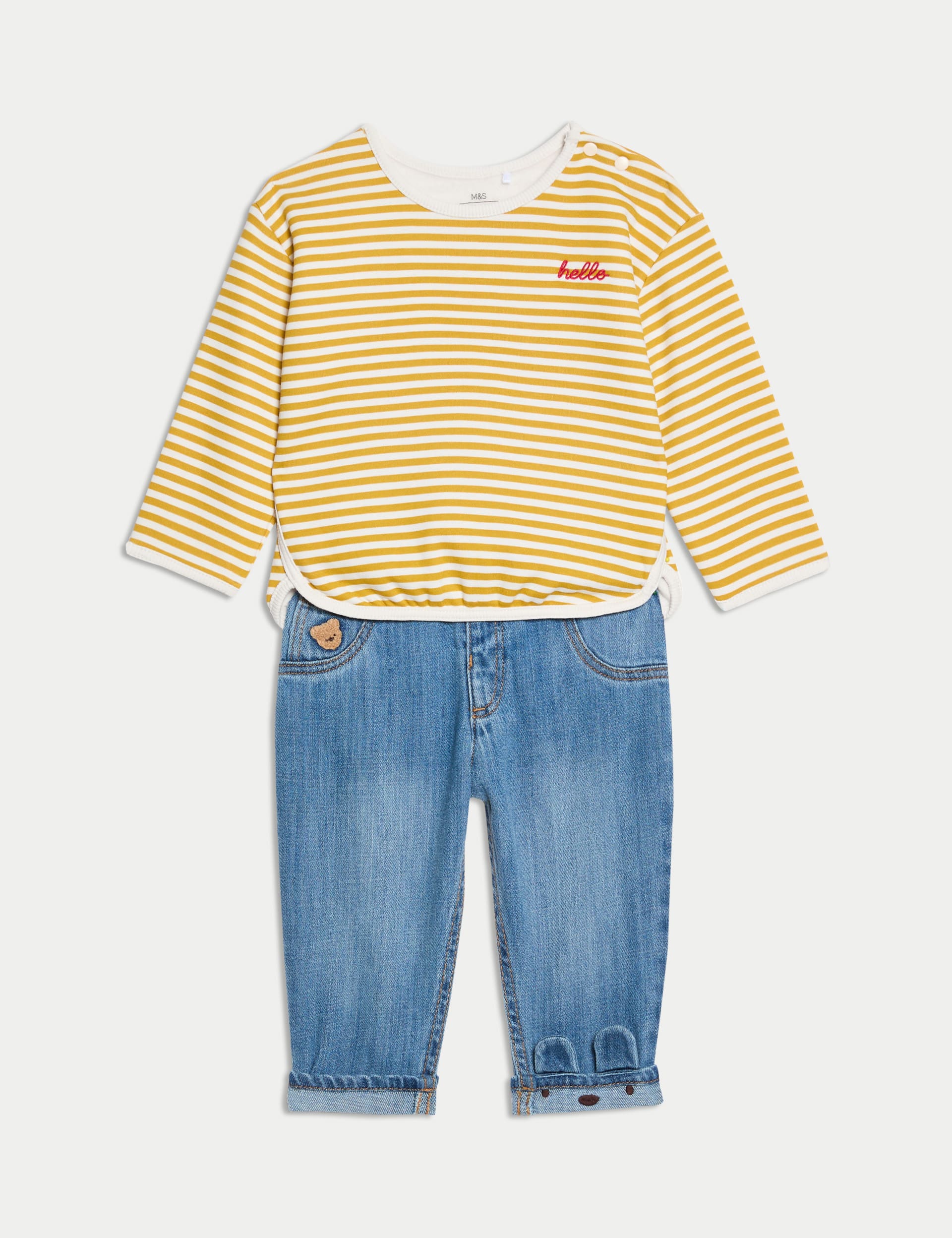 M&S Collection Boys 2pc Cotton Rich Top & Bottom Outfit (0-8 Yrs) - 12-18 - Yellow Mix, Yellow Mix