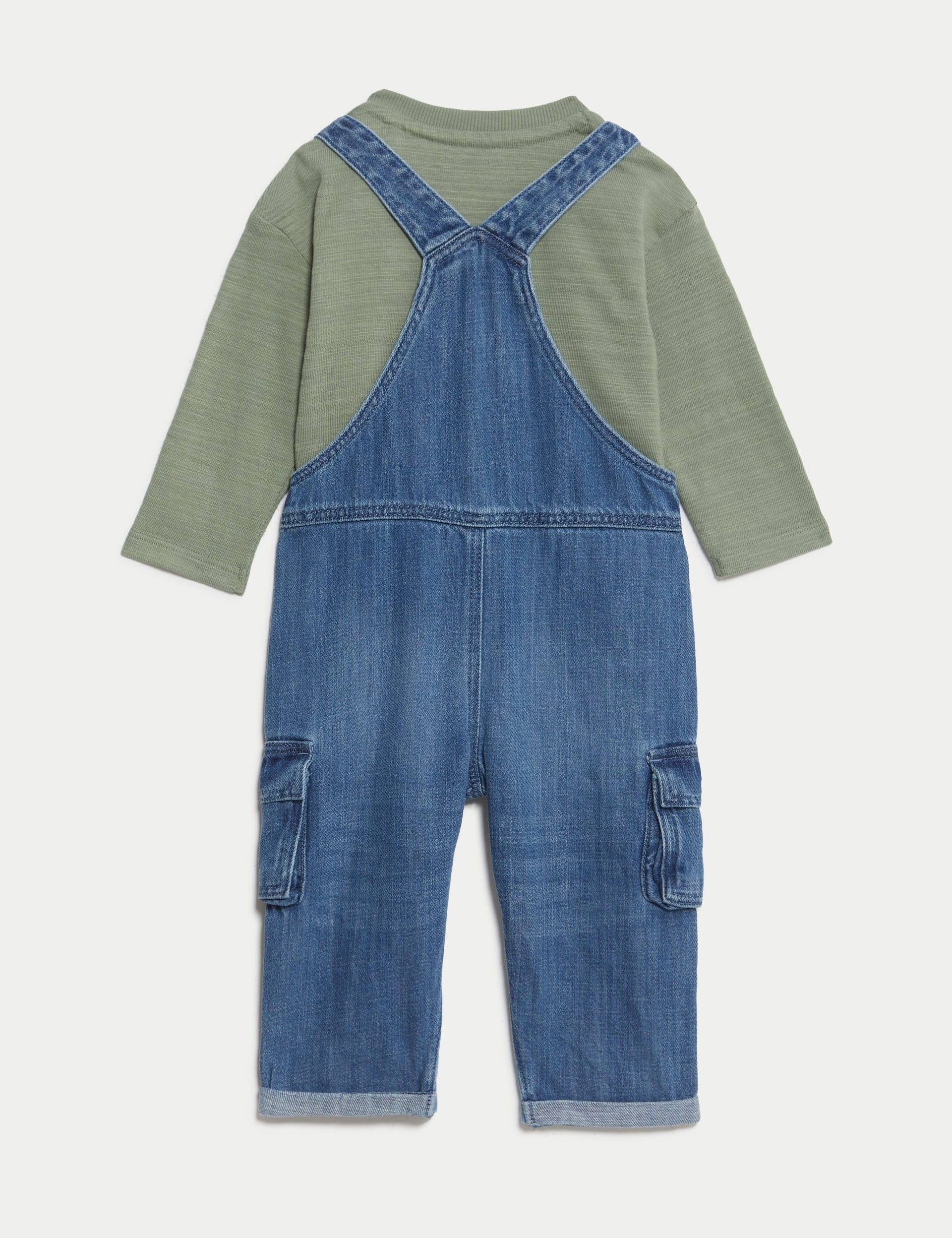 M&S Collection Boys 2pc Dungarees & Long Sleeve T-Shirt Set (0-3 Yrs) - 3-6 M - Denim Mix, Denim Mix