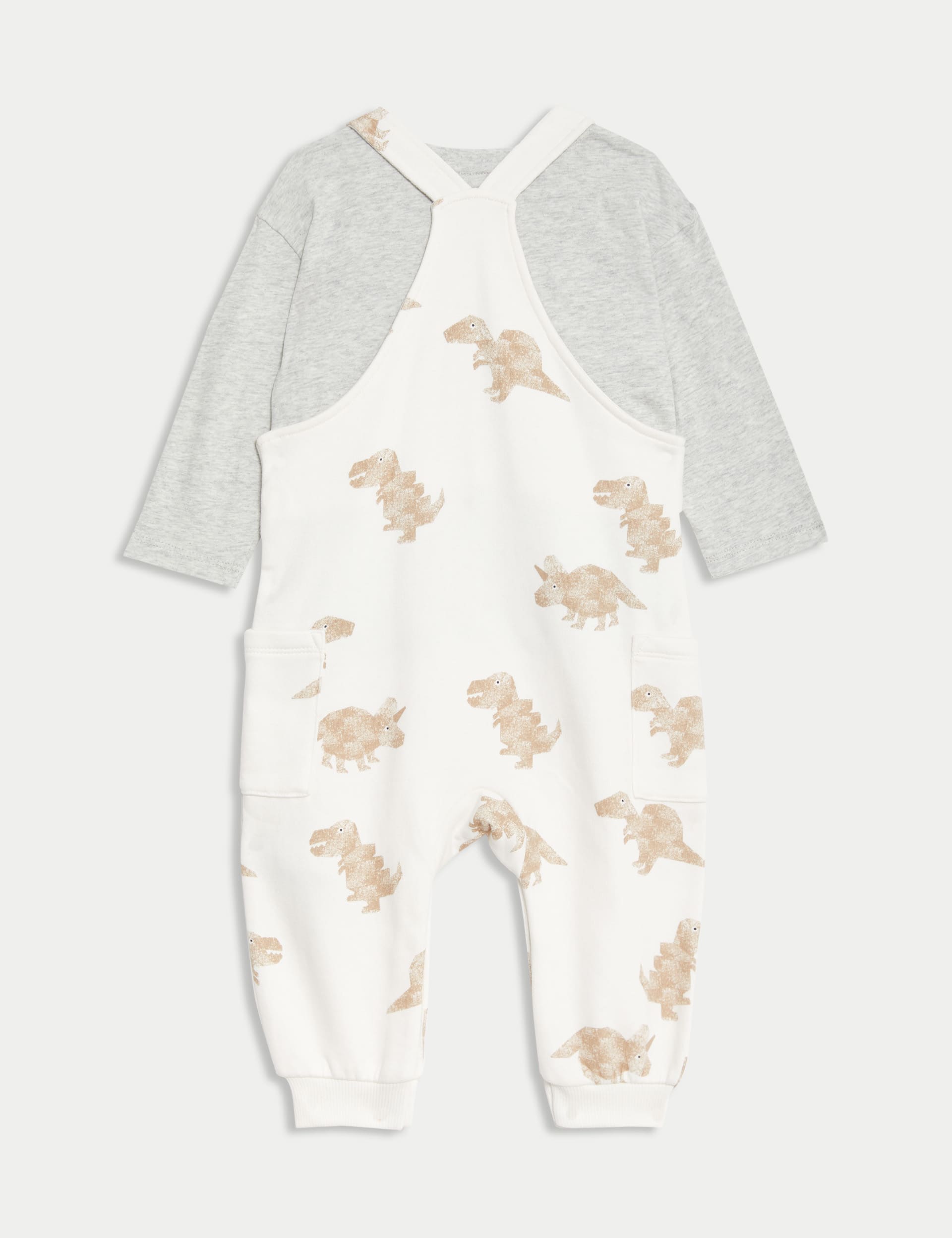 M&S Collection Boys 2pc Cotton Rich Dinosaur Dungaree Outfit (0-3 Yrs) - 12-18 - Neutral, Neutral