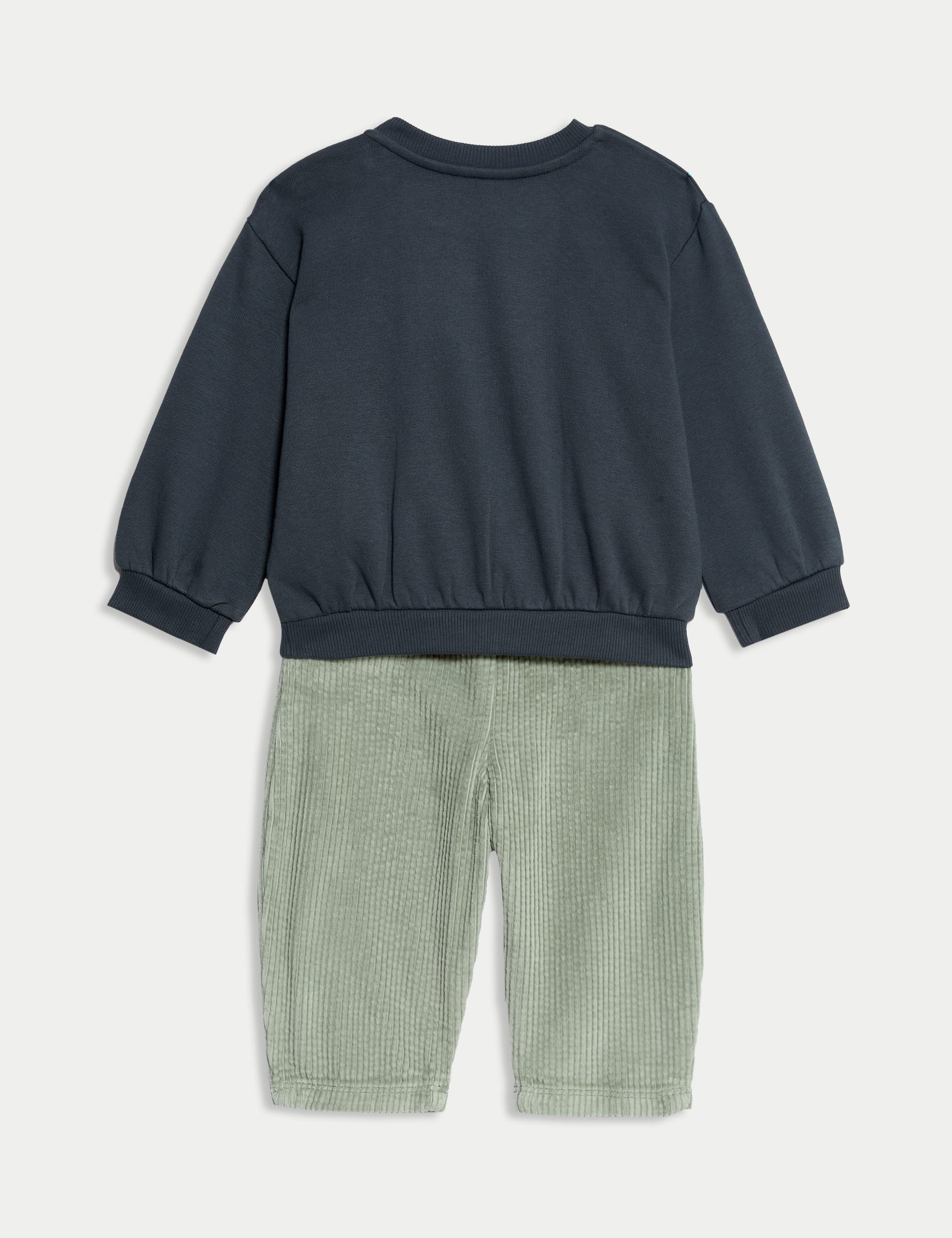 M&S Collection Boys 2pc Sweatshirt & Cord Trousers Outfit (0-8 Yrs) - 12-18 - Multi, Multi