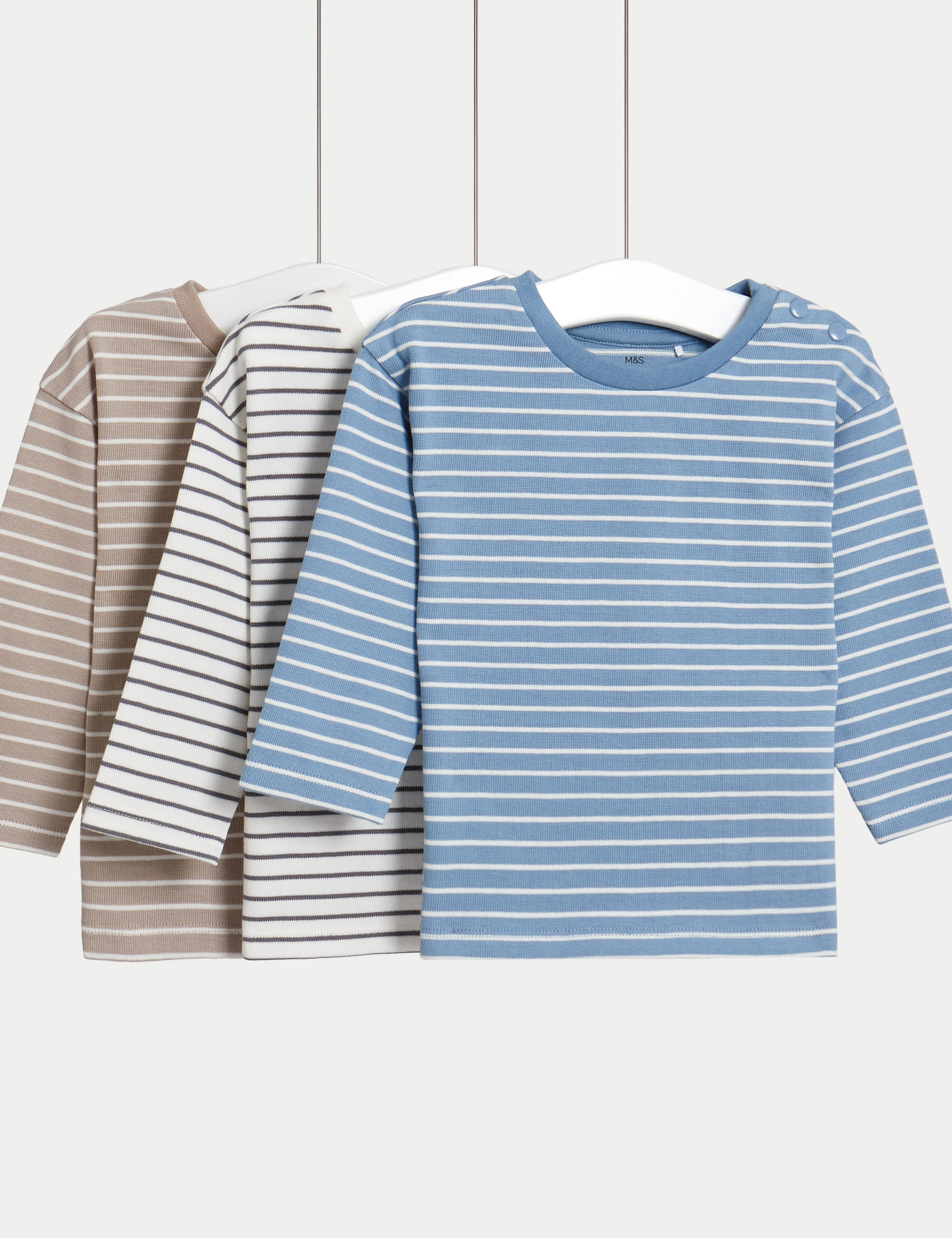 M&S Collection Boys 3pk Pure Cotton Striped Tops (0-8 Yrs) - 12-18 - Multi, Multi