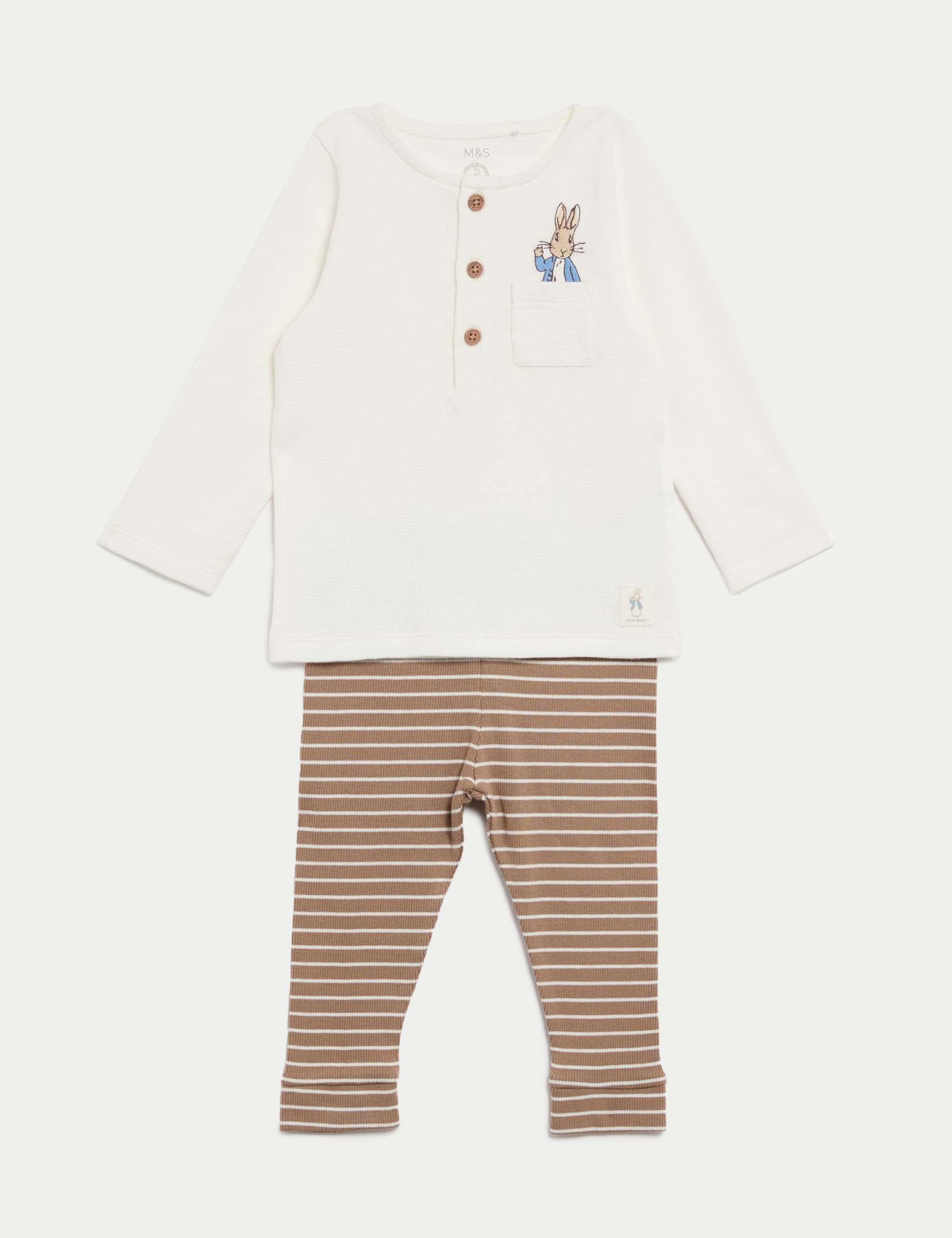 M&S Collection Boys 2pc Cotton Rich Peter Rabbit Outfit (0-3 Yrs) - 12-18 - Blue Mix, Blue Mix