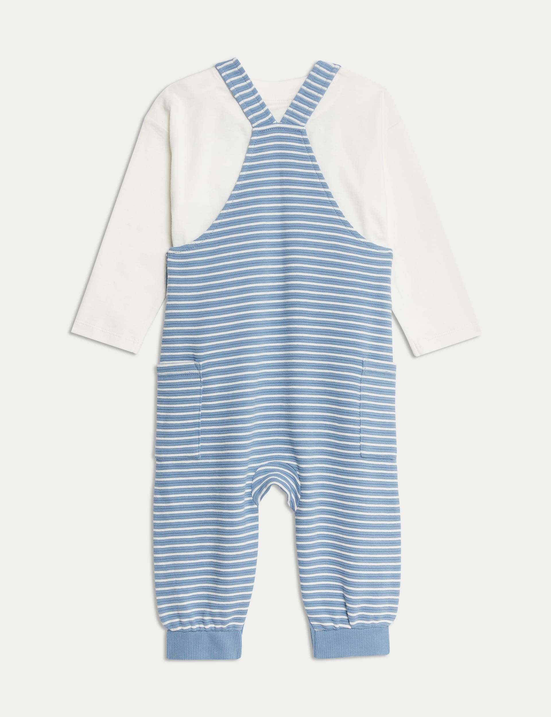 M&S Collection Boys 2pc Pure Cotton Striped Outfit (0-3 Yrs) - 12-18 - Blue Mix, Blue Mix