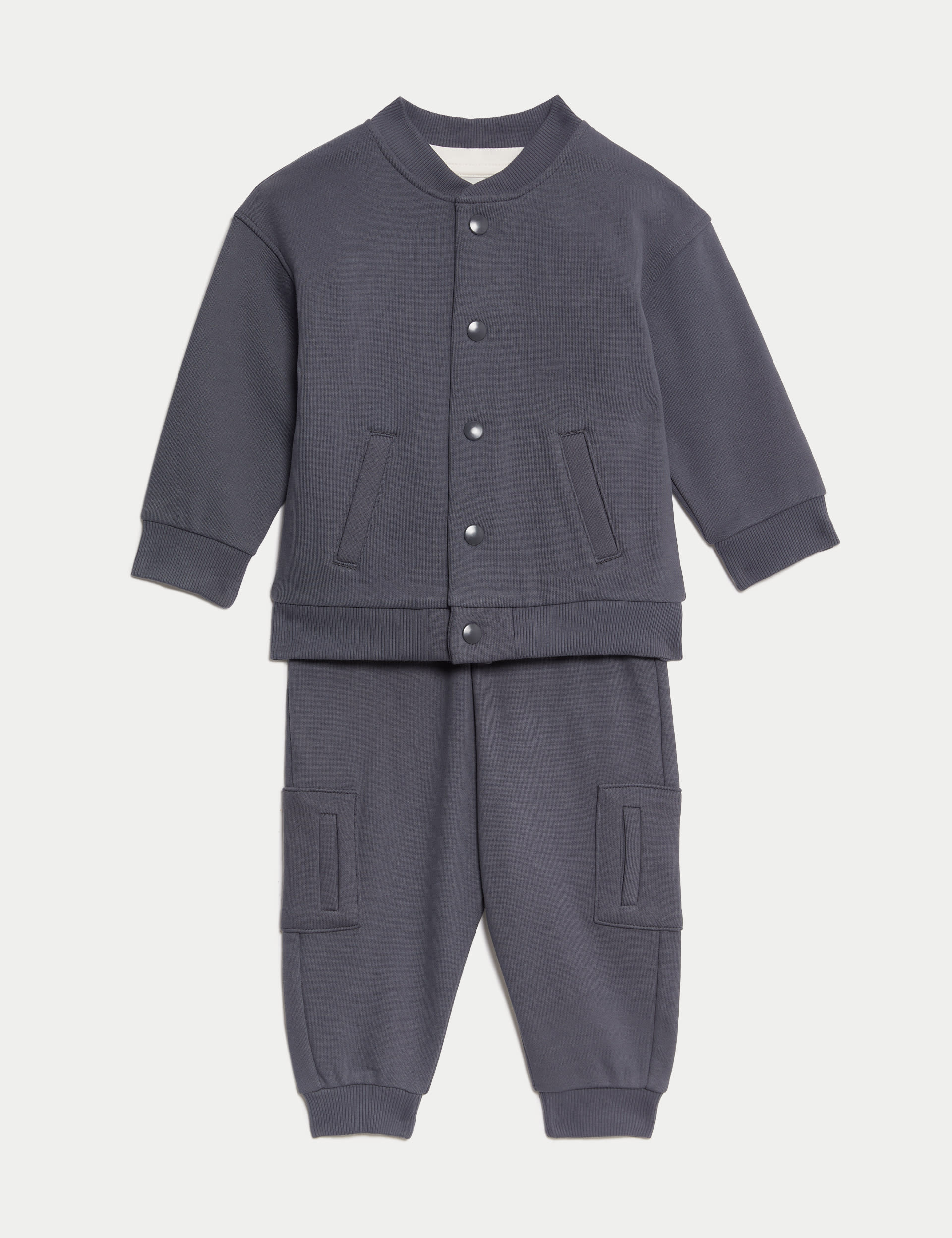 M&S Collection Boys 3pc Cotton Rich Bomber Jacket Outfit (0-3 Yrs) - 18-24 - Charcoal, Charcoal