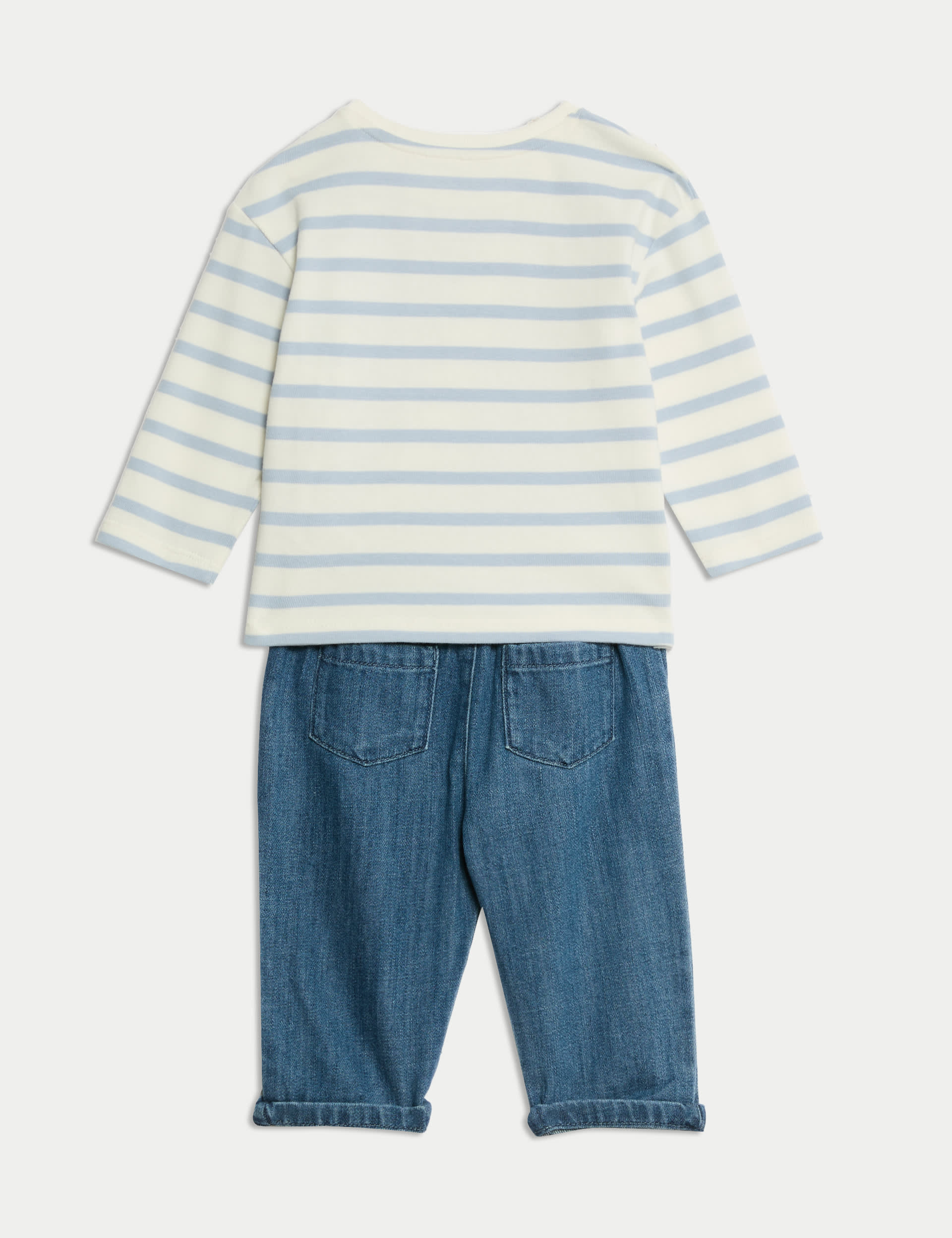 M&S Collection Boys 2pc Striped Top & Bottom Outfit (0-6 Yrs) - 12-18 - Blue Mix, Blue Mix