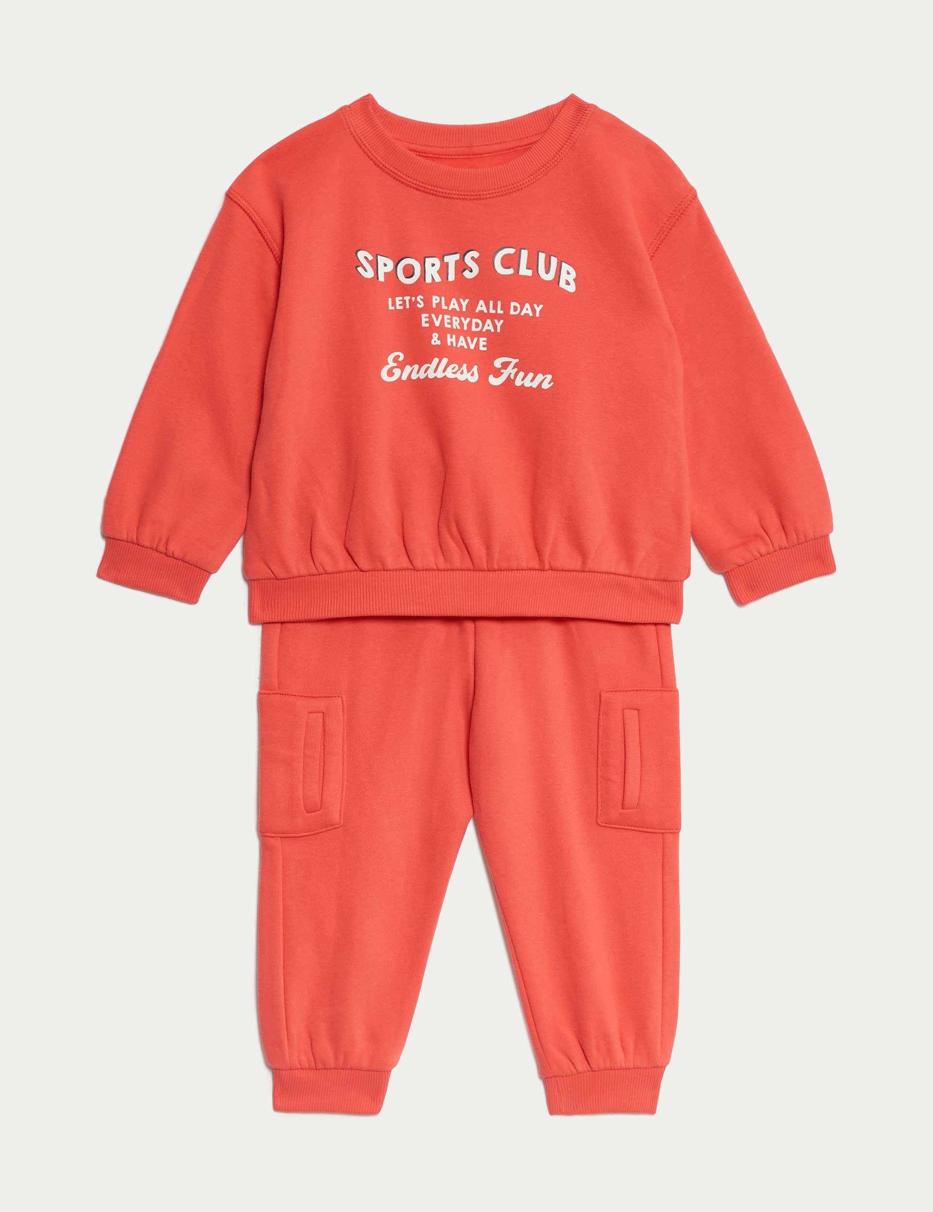 M&S Collection Boys 2pc Cotton Rich Sports Club Slogan Outfit (0-6 Yrs) - 5-6Y - Red, Red