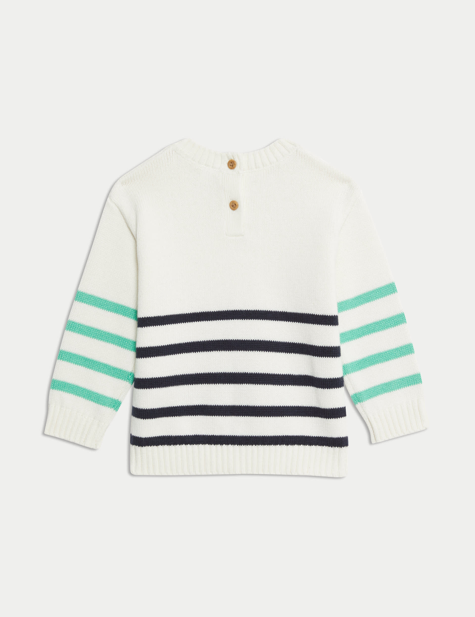 M&S Collection Boys Pure Cotton Striped Knitted Jumper (0 Mths-3 Yrs) - 12-18 - Cream Mix, Cream Mix