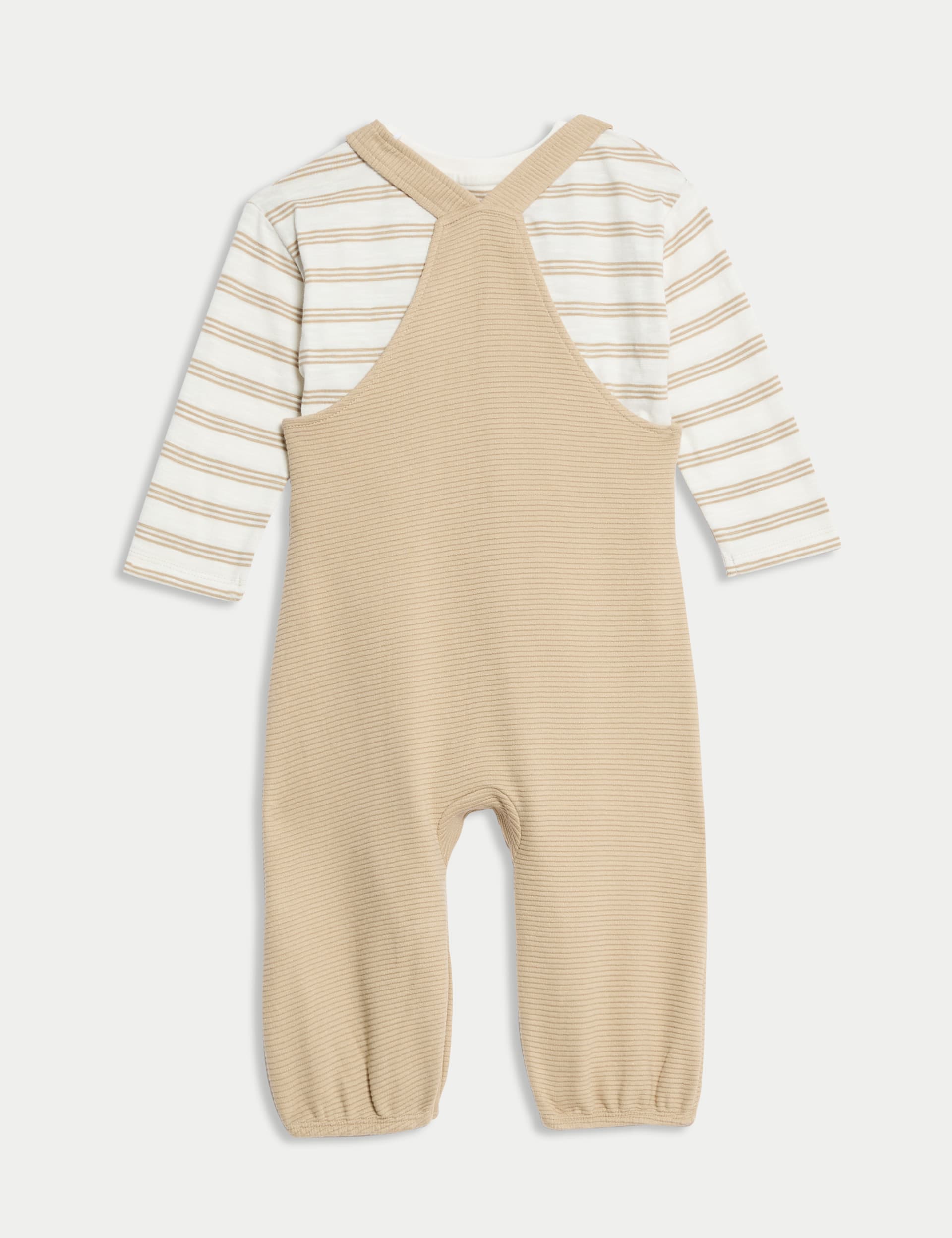 M&S Collection Boys 2pc Pure Cotton Dungaree Outfit (0 Mnths - 3 Yrs) - 3-6 M - Brown Mix, Brown Mix