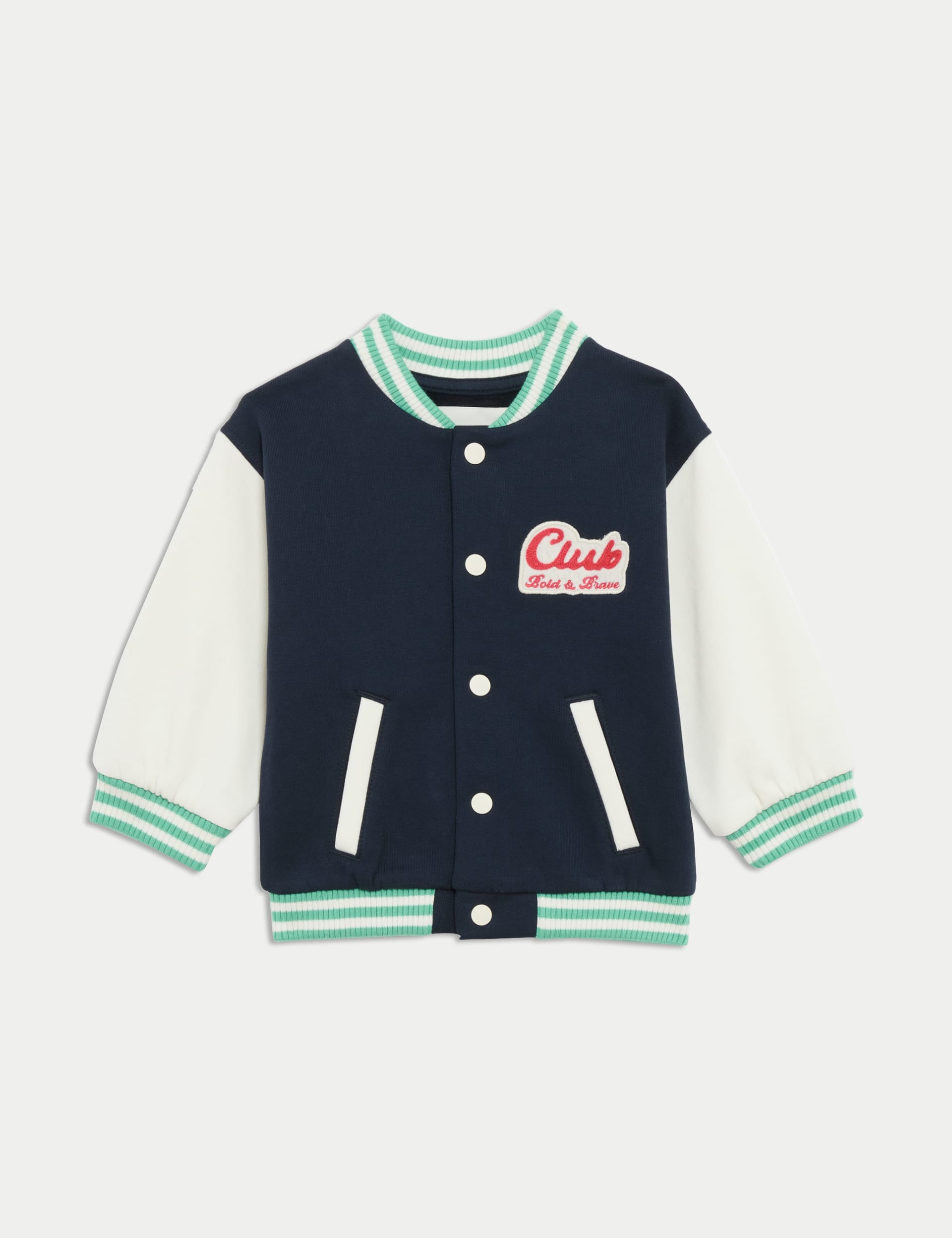 M&S Collection Boys Cotton Rich Baseball Bomber Jacket (0-6 Yrs) - 4-5Y - Navy Mix, Navy Mix