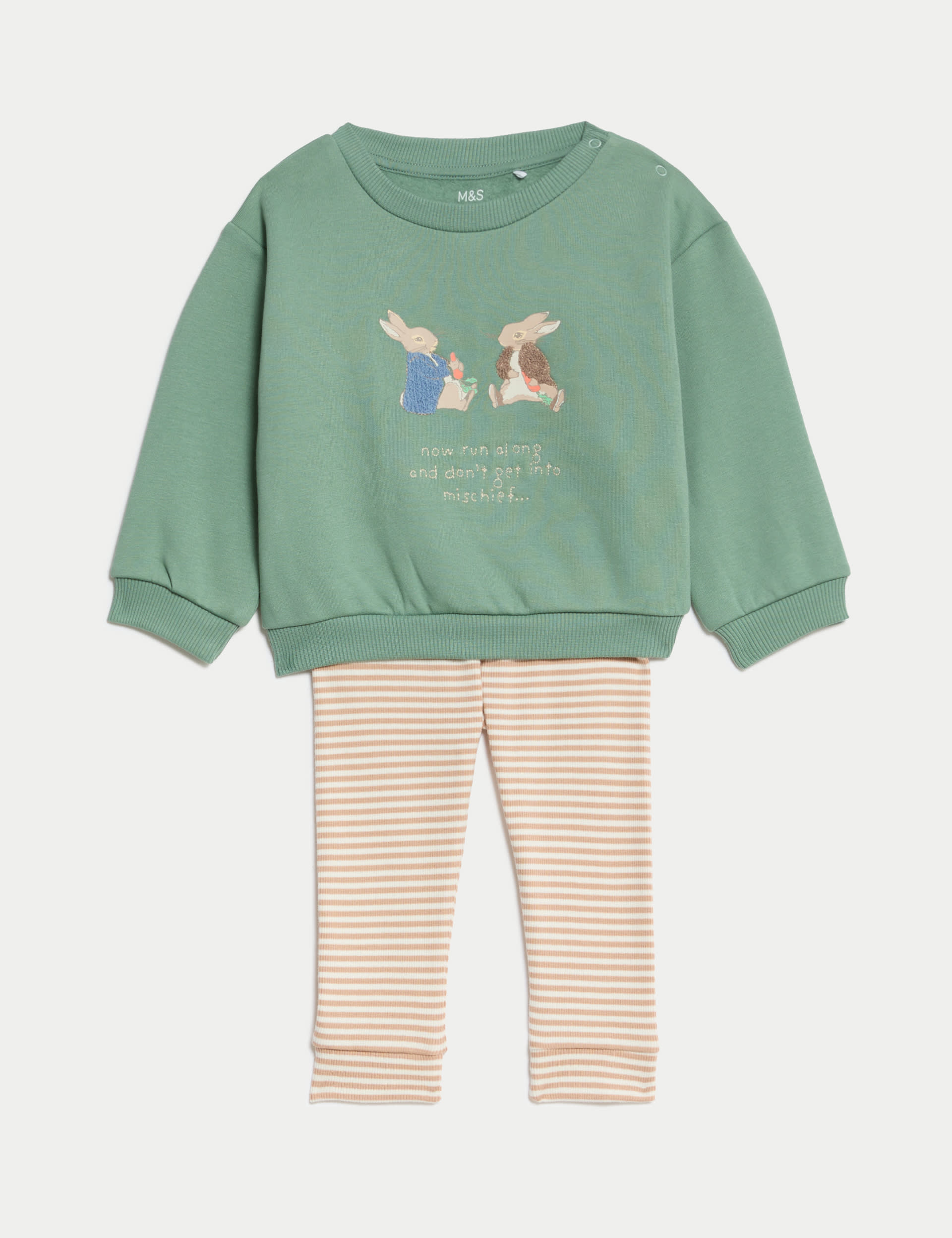 M&S Collection Boys 2pc Cotton Rich Peter Rabbit Outfit (0-3 Yrs) - 3-6 M - Green Mix, Green Mix