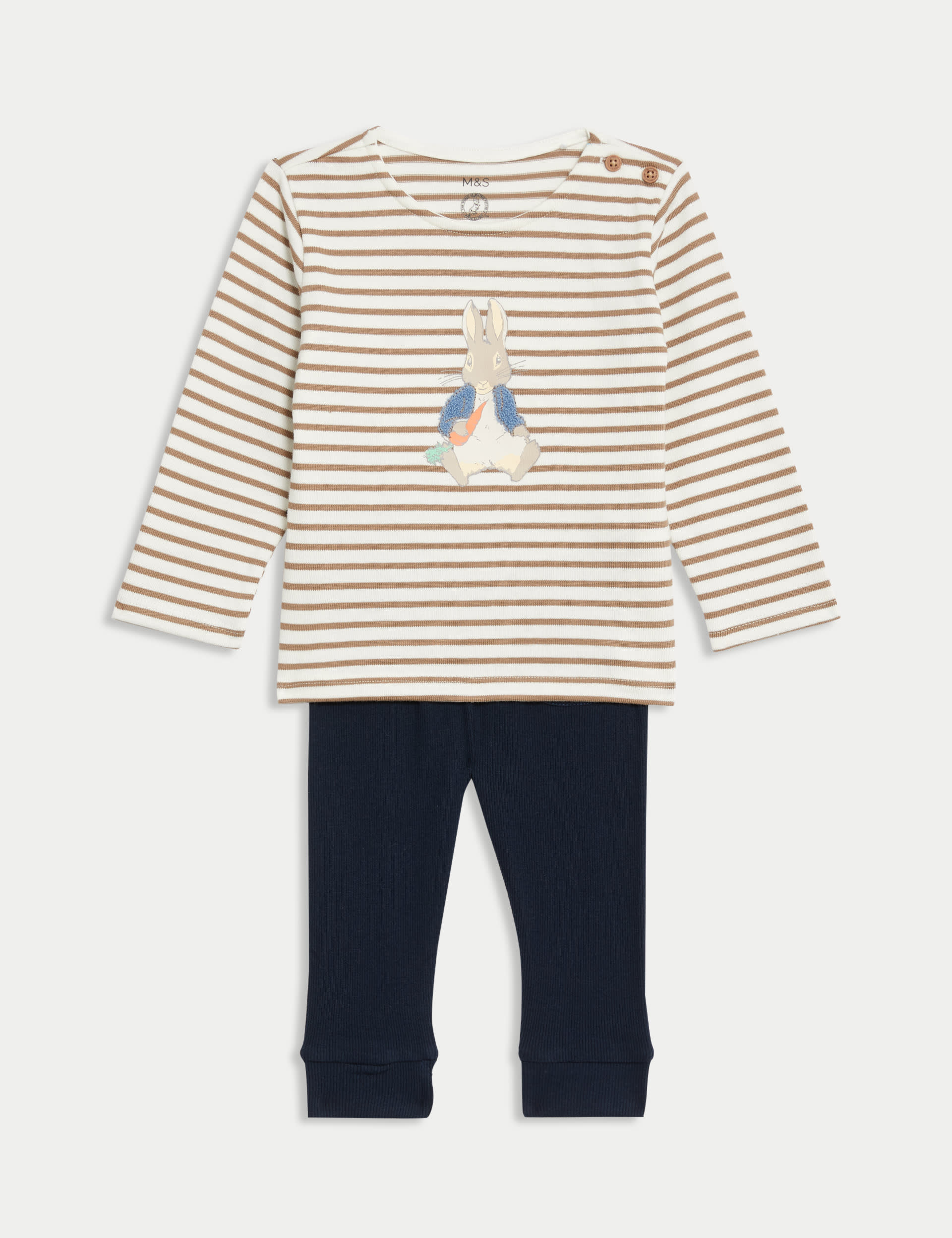 M&S Collection Boys 2pc Cotton Rich Peter Rabbit Outfit (0-3 Yrs) - 0-3 M - Brown Mix, Brown Mix