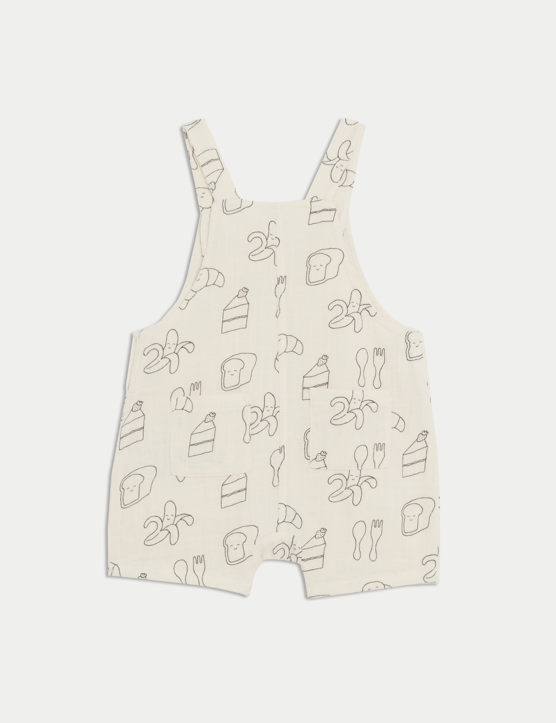 M&S Collection Boys Pure Cotton Food Print Romper (0-3 Yrs) - 3-6 M - Cream, Cream