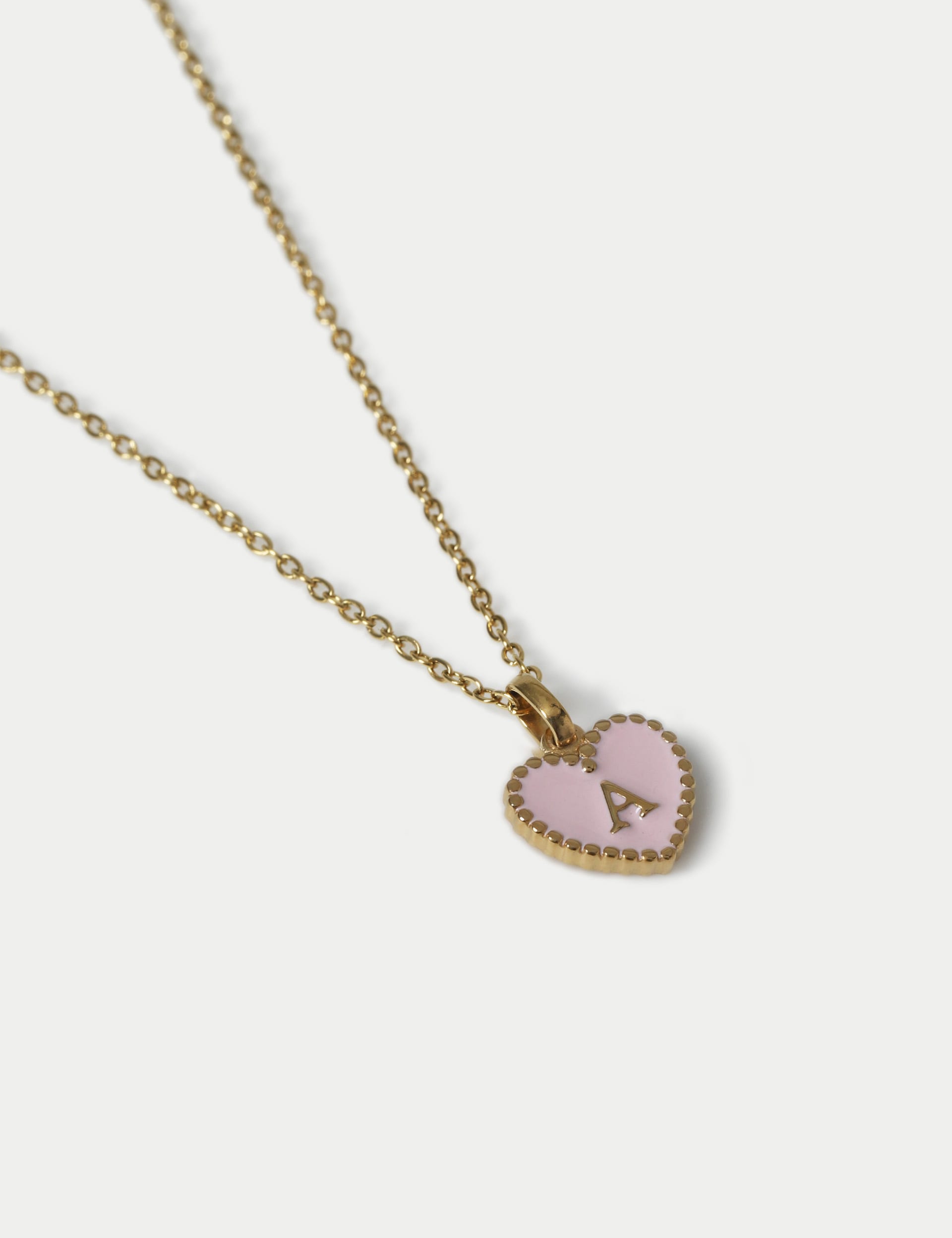 M&S Collection Girls 14ct Gold Plated Initial Heart Necklace - Pink, Pink