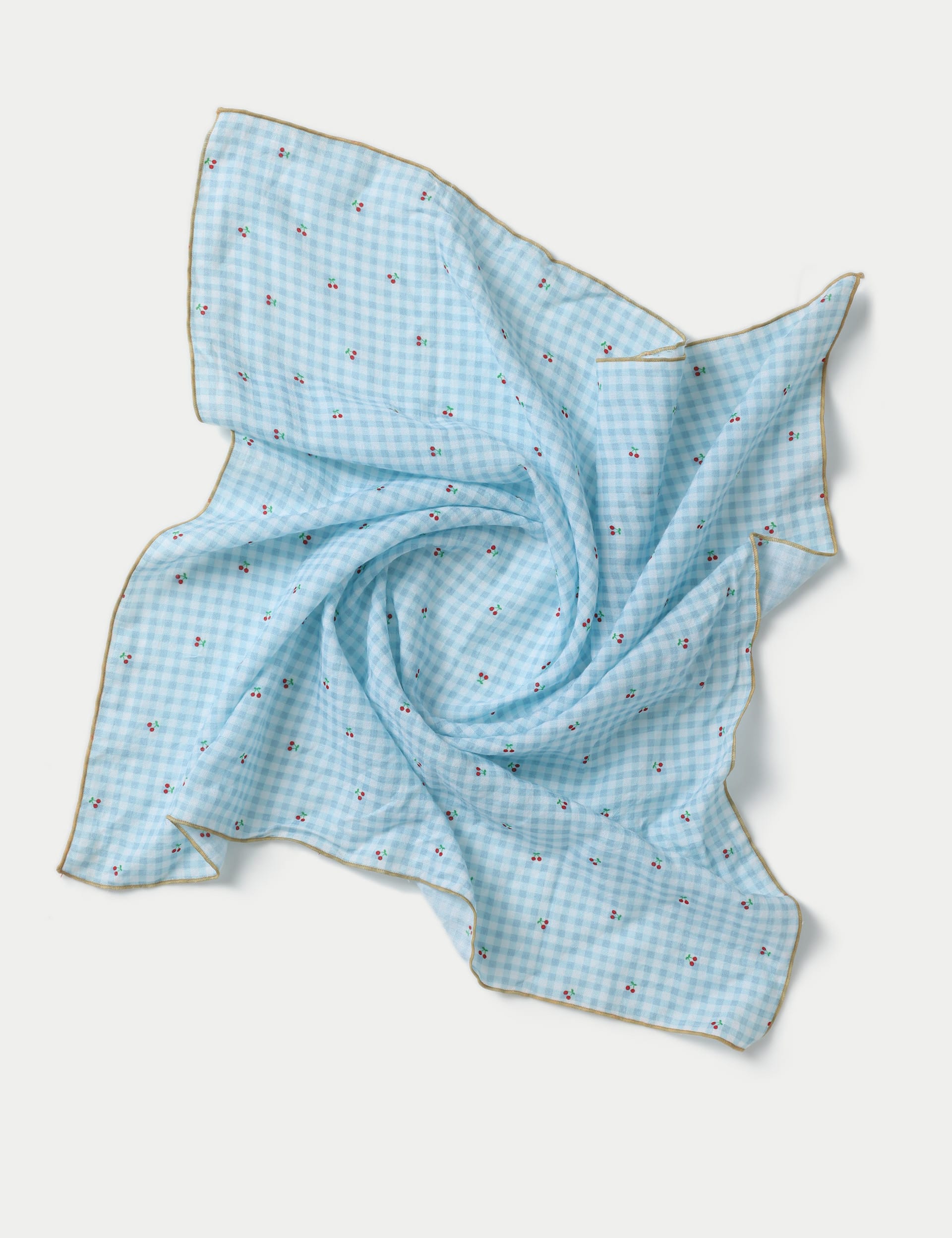 M&S Collection Cherry Gingham Neckerchief - Blue, Blue