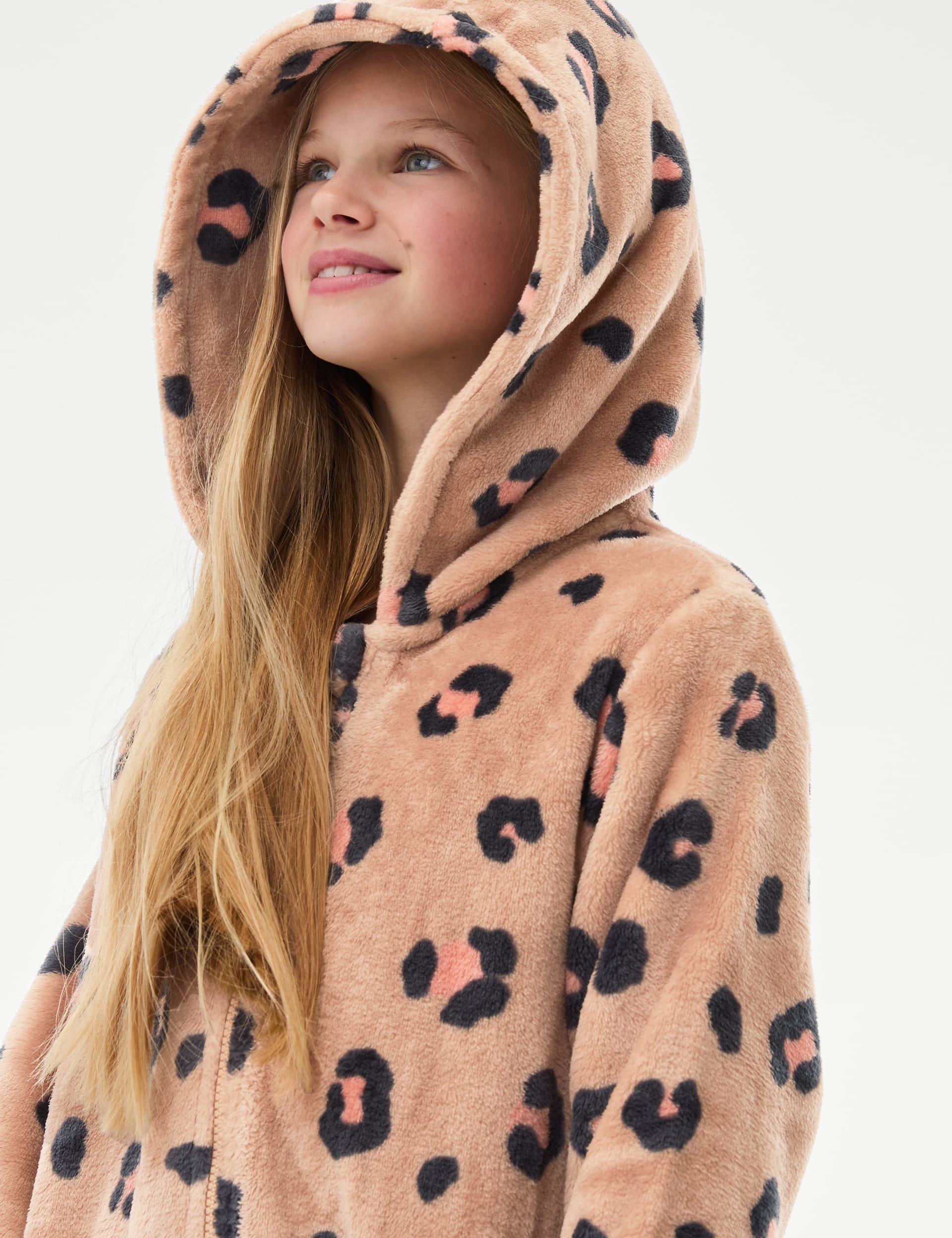 M&S Collection Girls Leopard Fleece Hooded Onesie (6-16 Yrs) - 13-14 - Multi, Multi