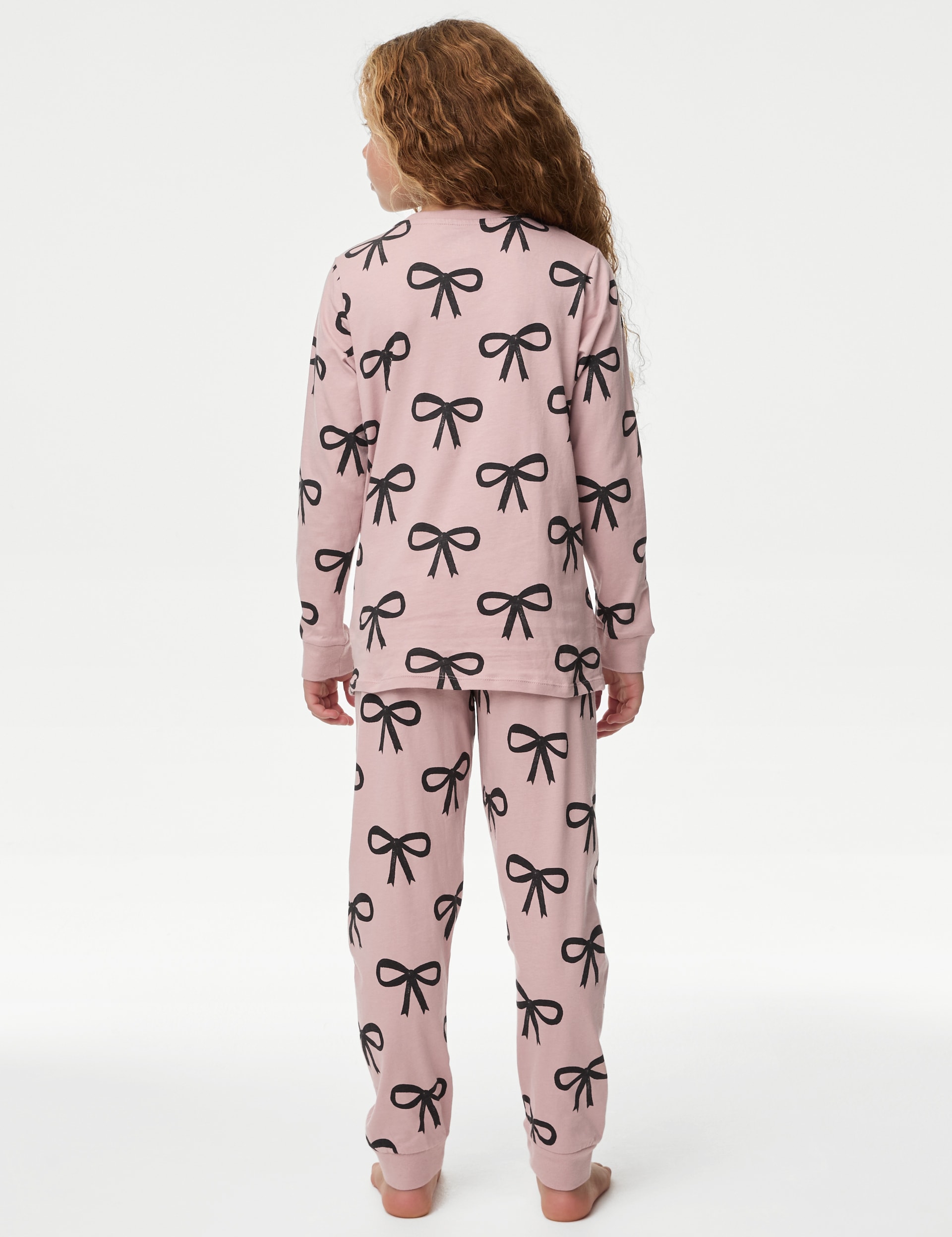 M&S Collection Girls Pure Cotton Bow Print Pyjamas (1-14 Yrs) - 6-7 Y - Pink, Pink