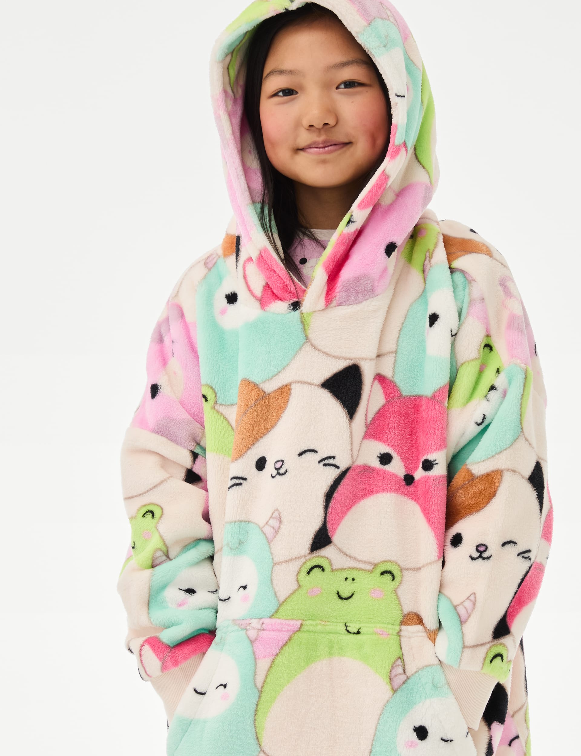 M&S Collection Girls Squishmallows Oversized Fleece Hoodie (5-16 Yrs) - 11-12 - Ecru, Ecru