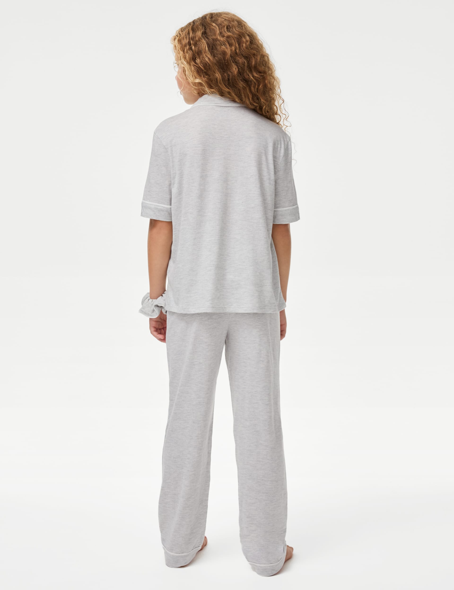 M&S Collection Girls Modal Blend Pyjamas with Scrunchie (3-16 Yrs) - 10-11 - Grey, Grey