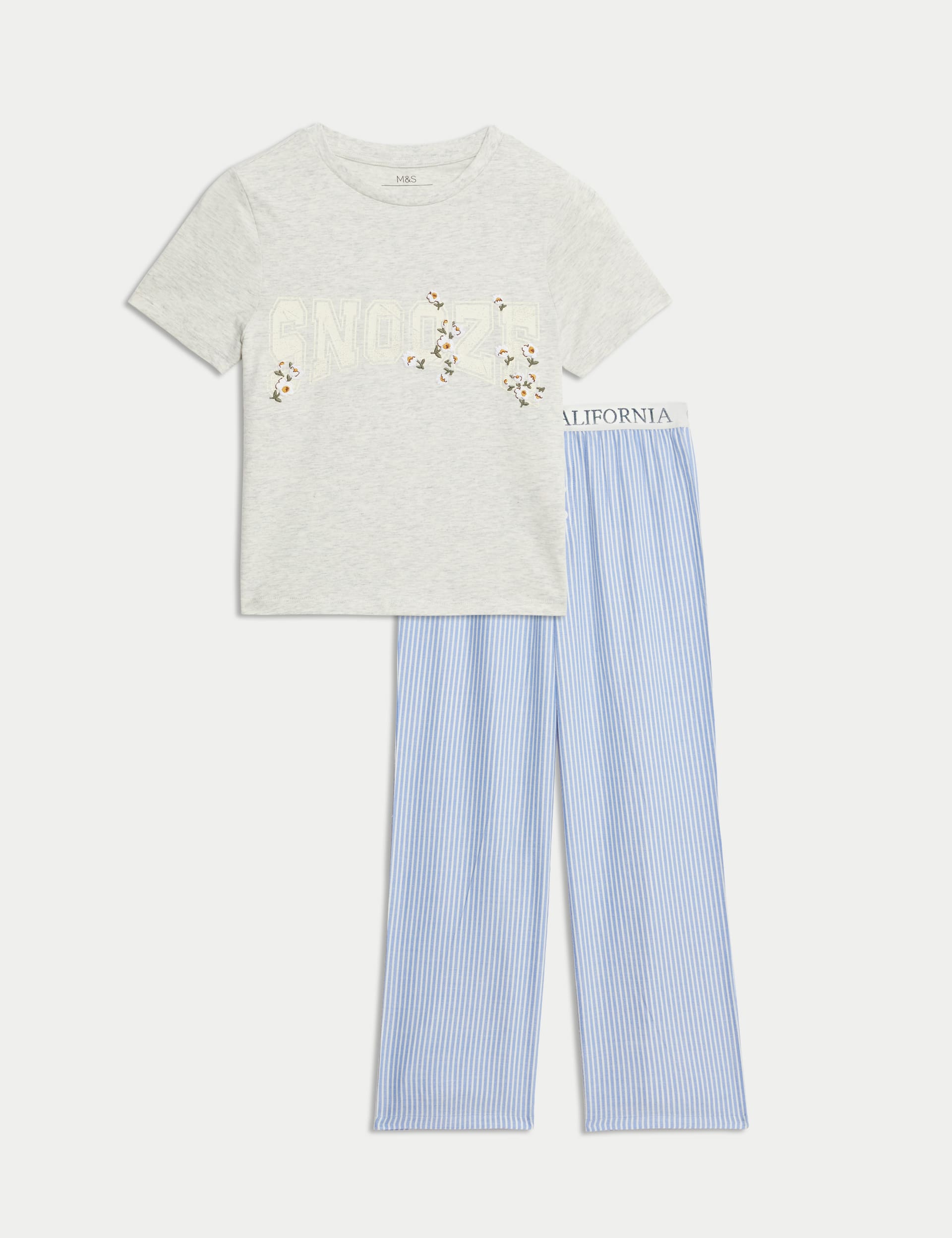 M&S Collection Girls Cotton Rich Striped Pyjamas (6-16 Yrs) - 7-8 Y - Blue Mix, Blue Mix