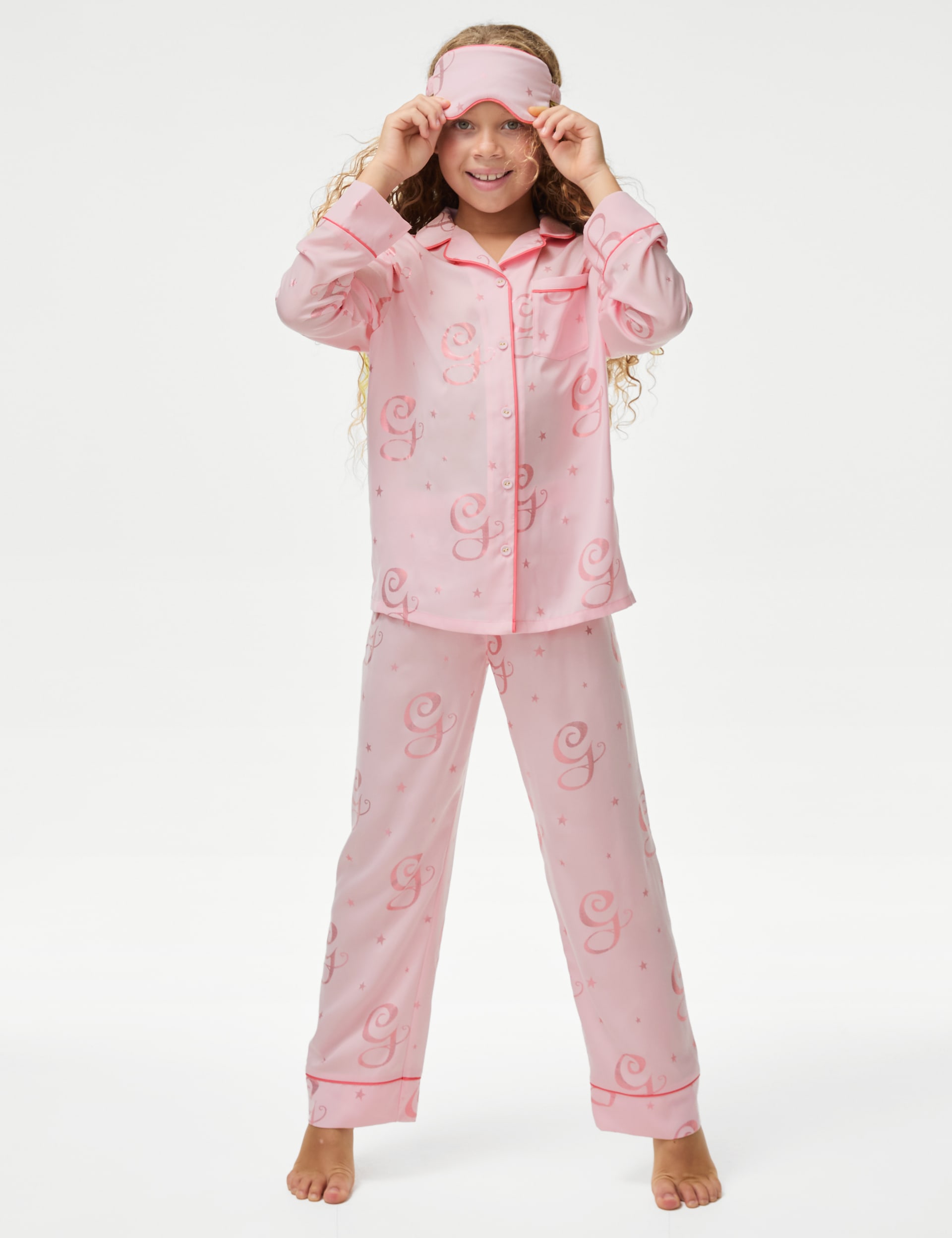 M&S Collection Girls Satin Wicked Glinda Pyjamas with Eye Mask (6-16 Yrs) - 14-15 - Pink, Pink