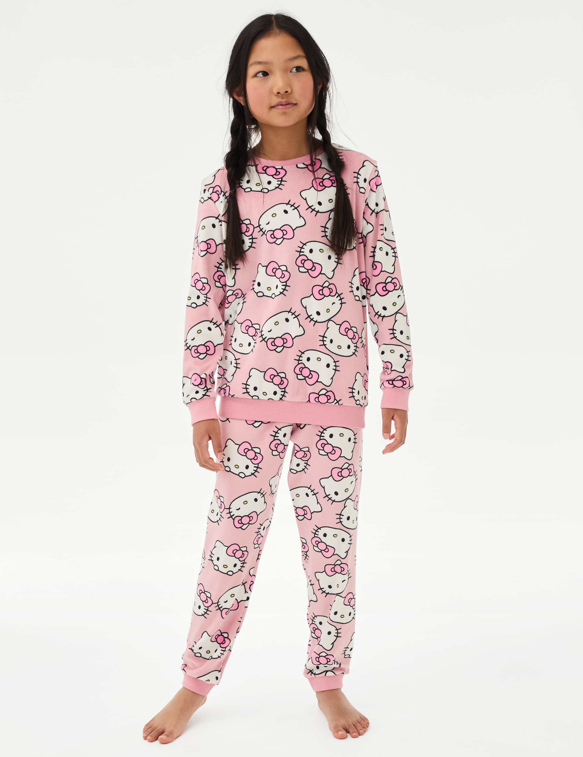 M&S Collection Girls Hello Kitty Velour Pyjamas (3-16 Yrs) - 7-8 Y - Pink Mix, Pink Mix