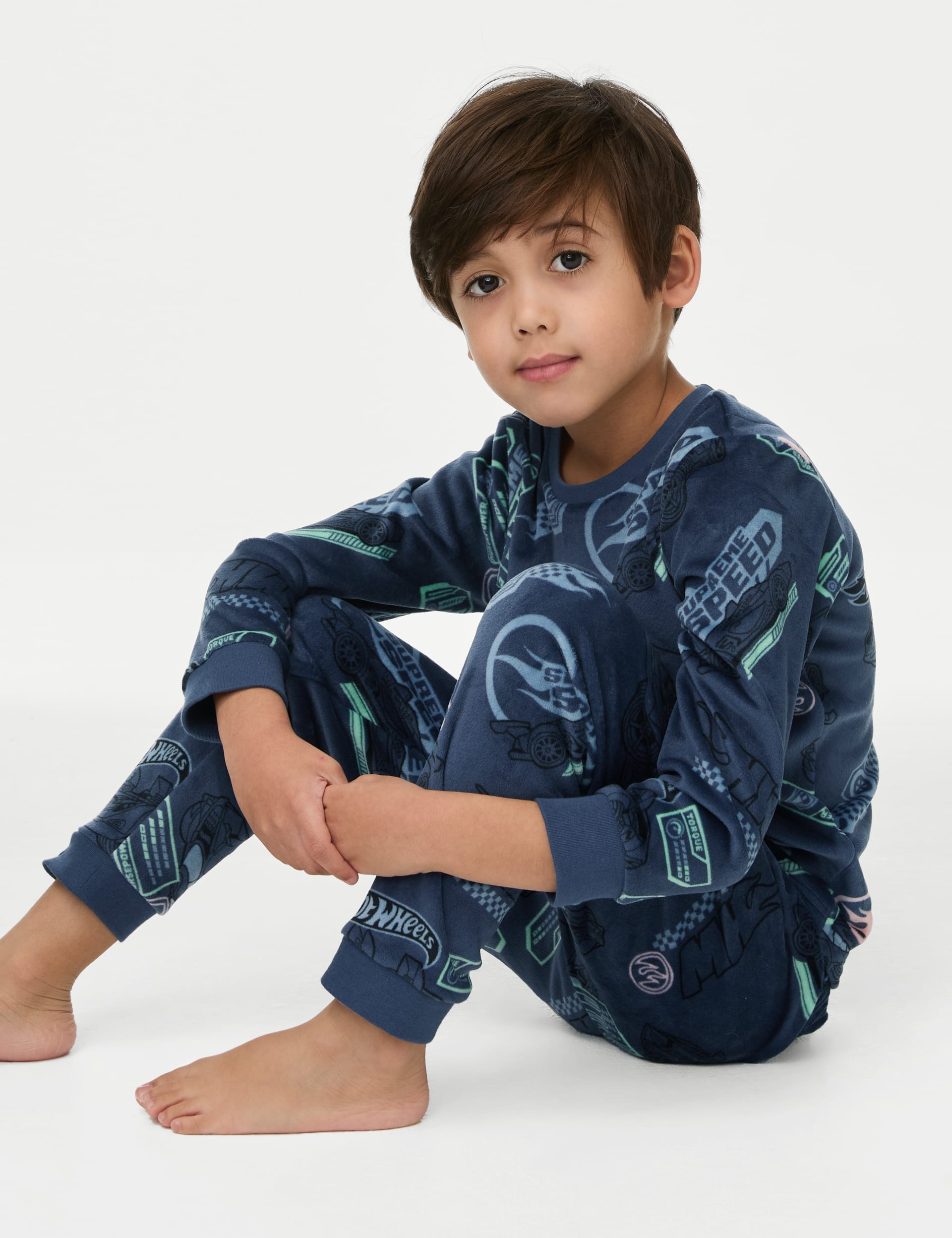 M&S Collection Boys Velour Hot Wheels Pyjamas (2-8 Yrs) - 6-7 Y - Multi, Multi