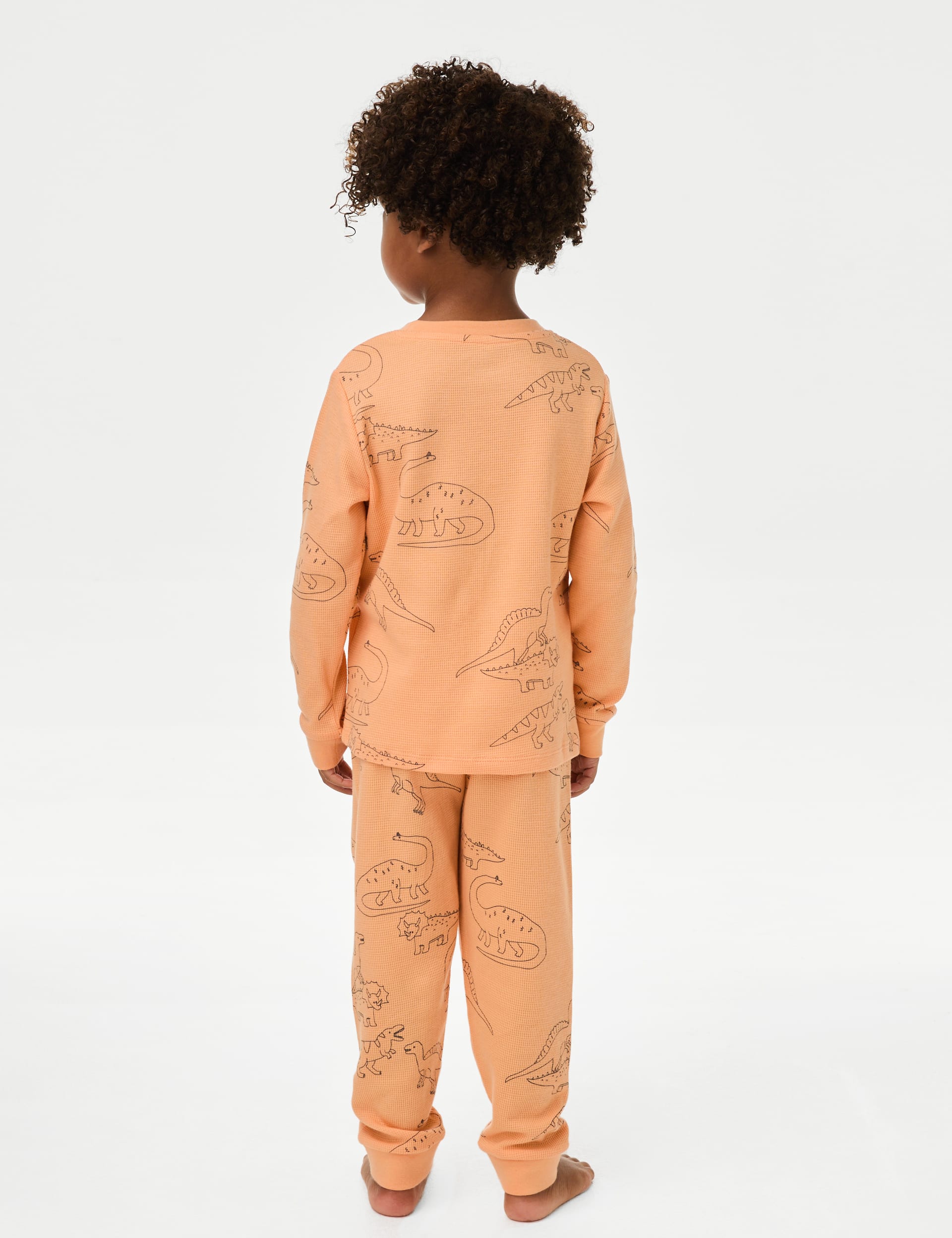 M&S Collection Boys Pure Cotton Waffle Dinosaur Pyjamas (1-8 Yrs) - 5-6 Y - Orange Mix, Orange Mix