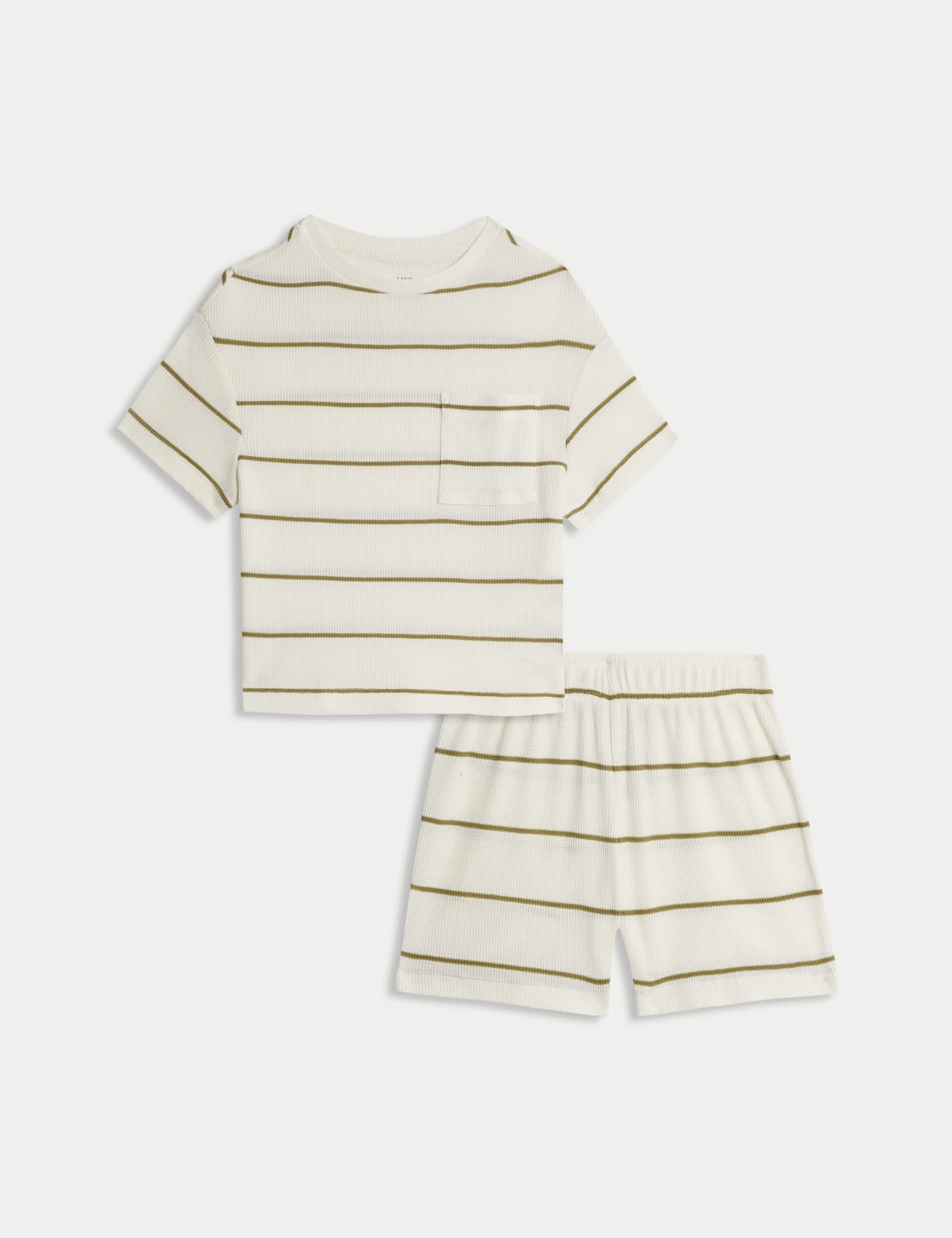 M&S Collection Cottom Blend Striped Pyjamas (1-16 Yrs) - 8-9 Y - Ivory, Ivory